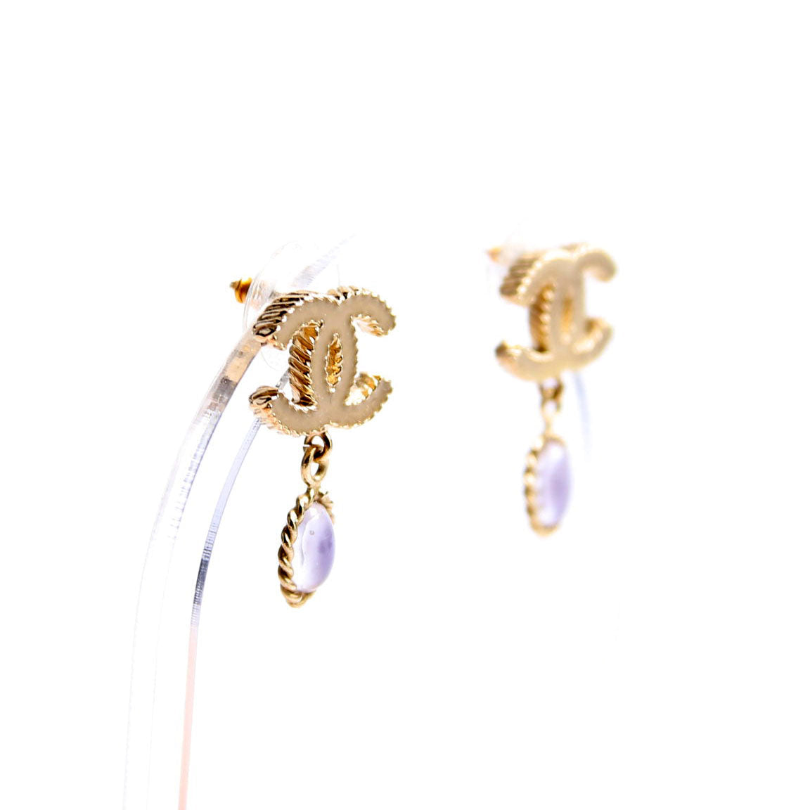 CC Enamel Dangle Stud Earrings Gold/Purple
