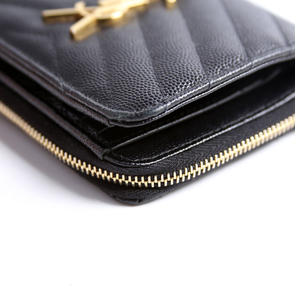 403723 Cassandre Grain De Poudre Compact Zip Around Wallet Black