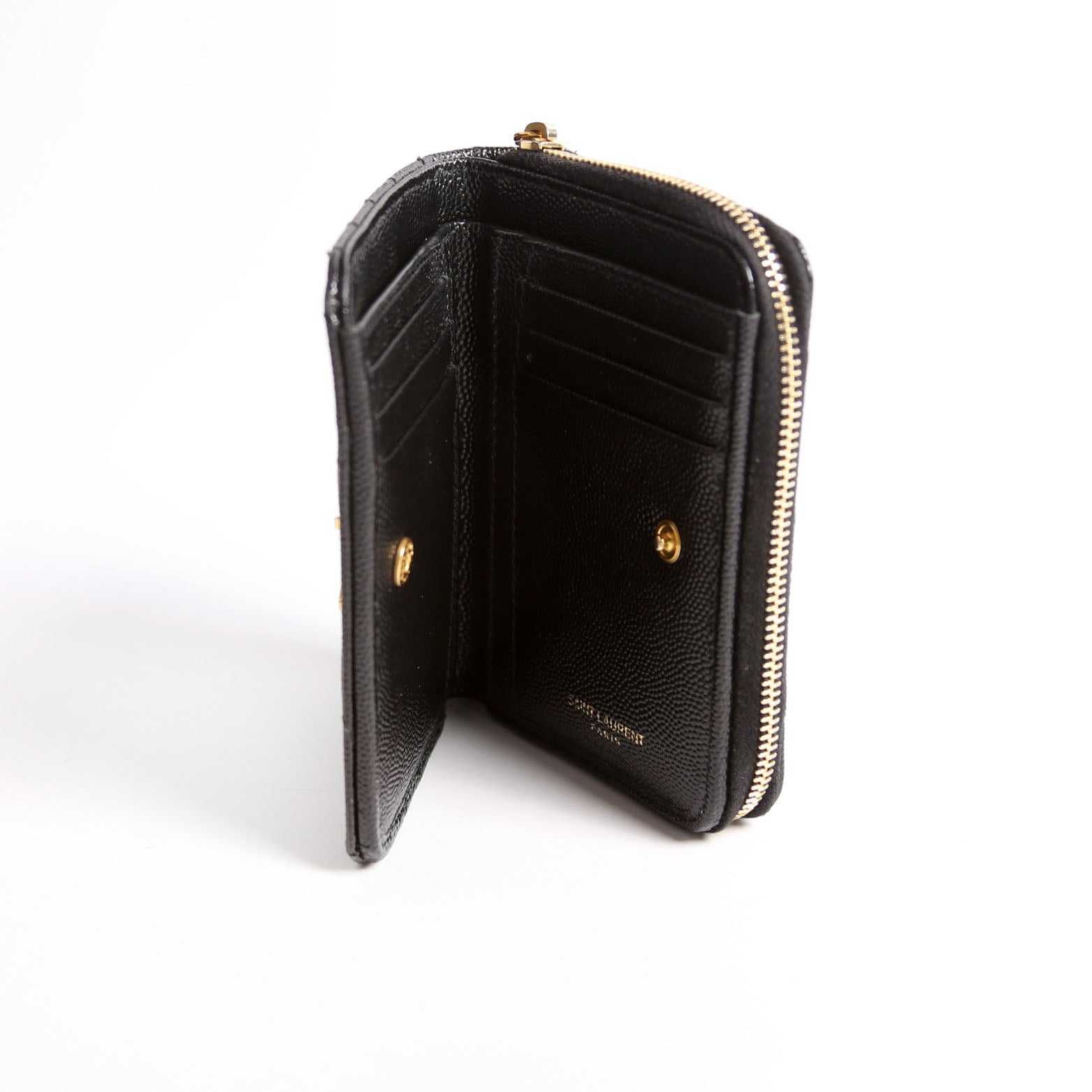 403723 Cassandre Grain De Poudre Compact Zip Around Wallet Black