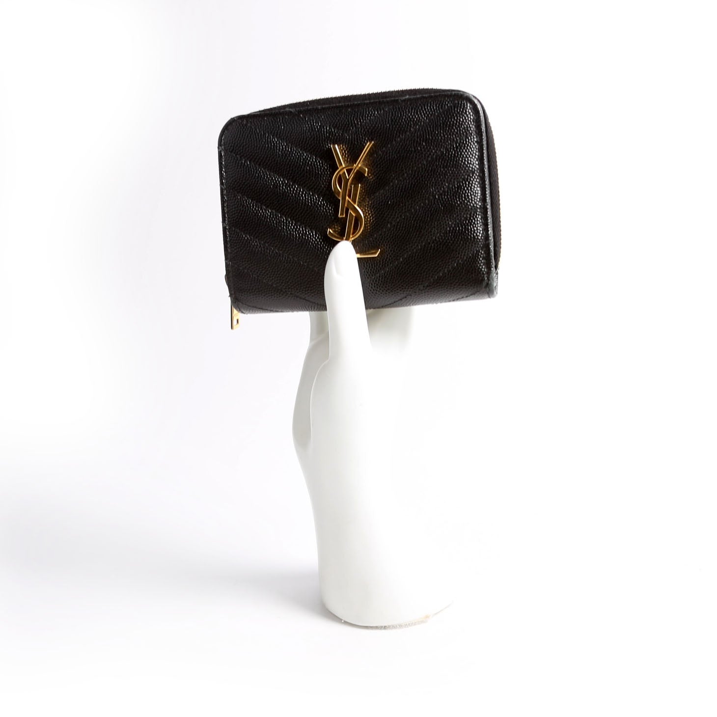 403723 Cassandre Grain De Poudre Compact Zip Around Wallet Black