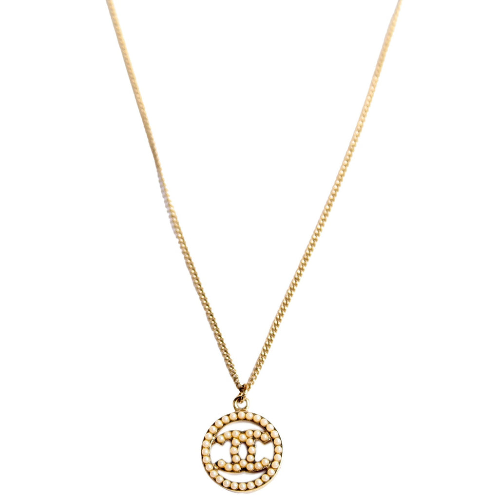 CC Pearl Round Pendant Necklace Gold/Pearl