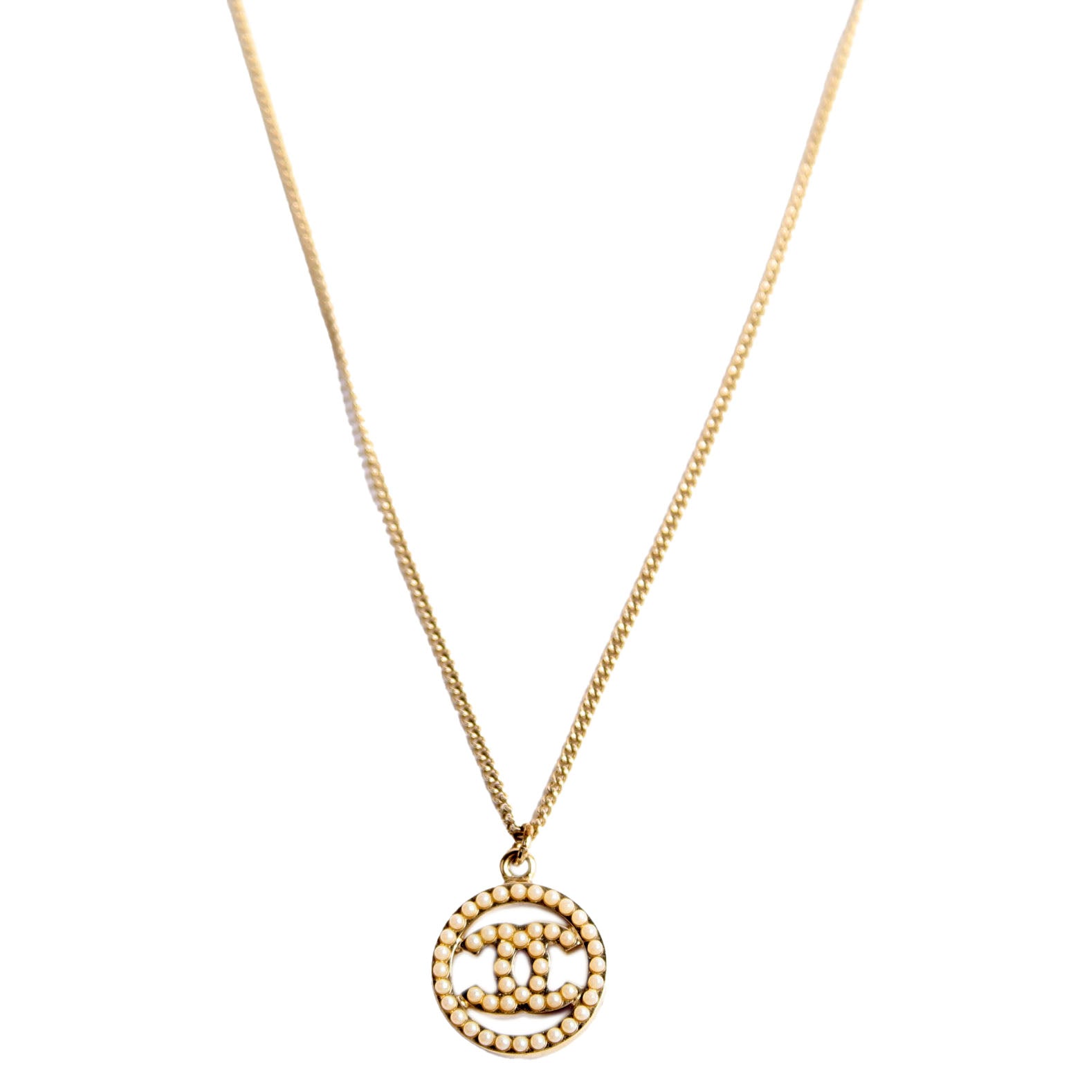 CC Pearl Round Pendant Necklace Gold/Pearl