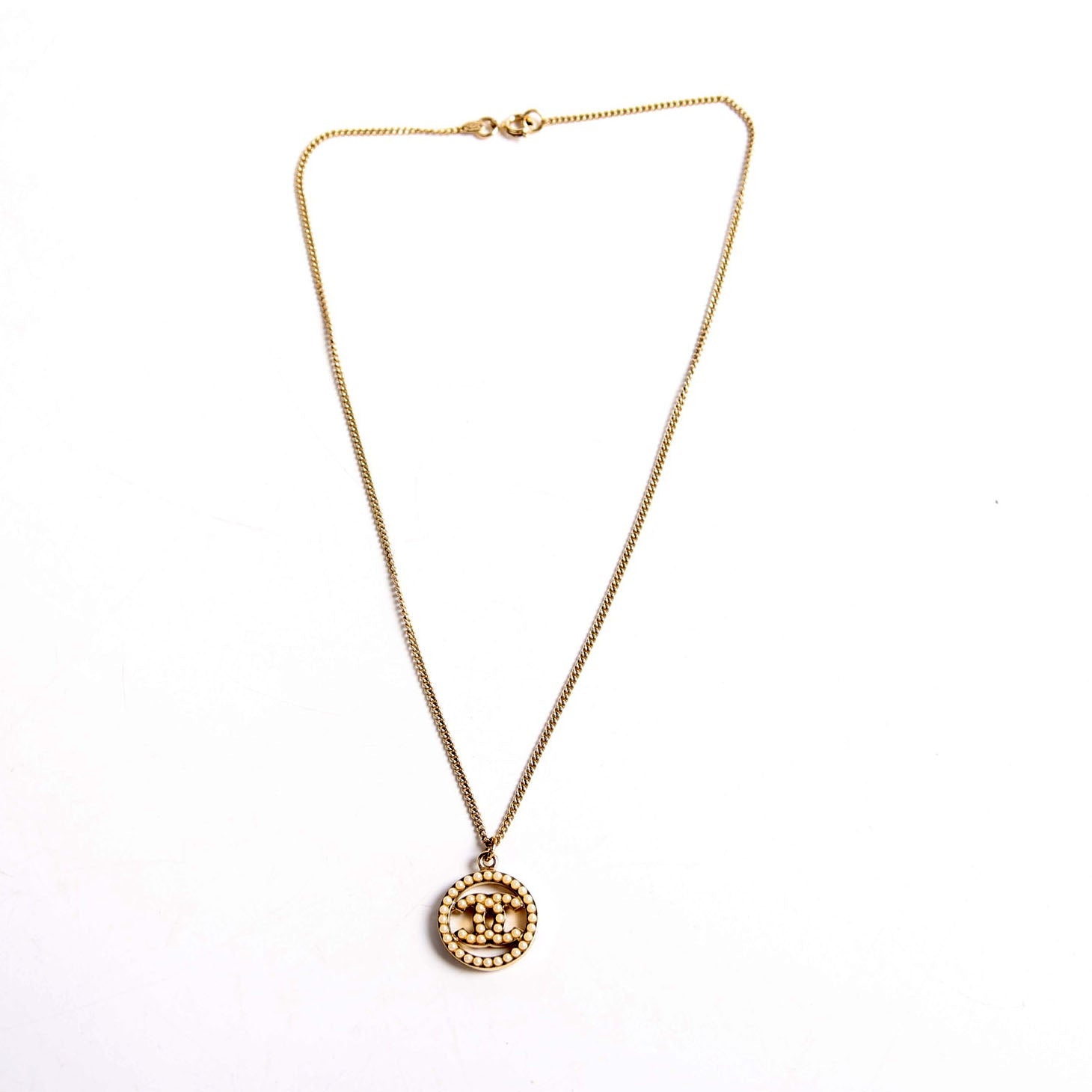 CC Pearl Round Pendant Necklace Gold/Pearl