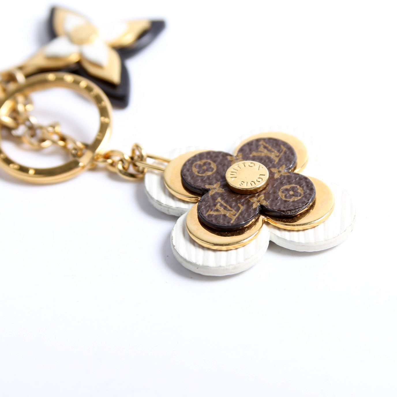 Blooming Flowers Key Ring Bag Charm Gold/Brown
