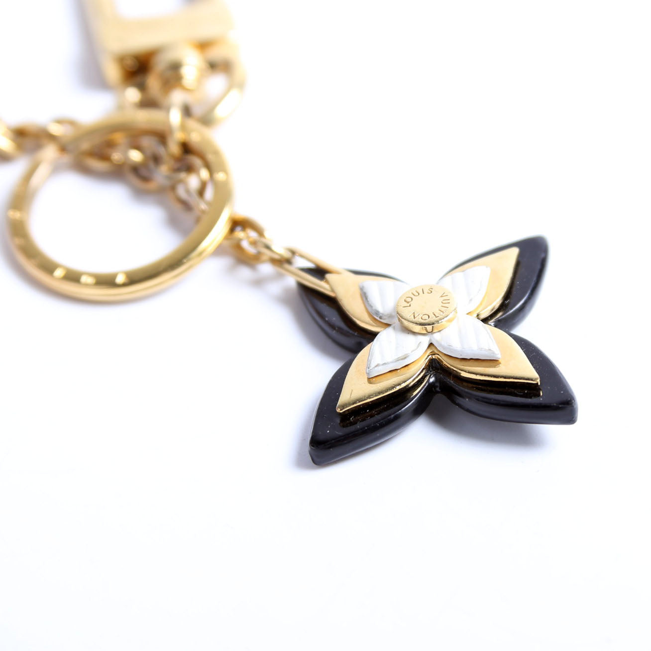 Blooming Flowers Key Ring Bag Charm Gold/Brown