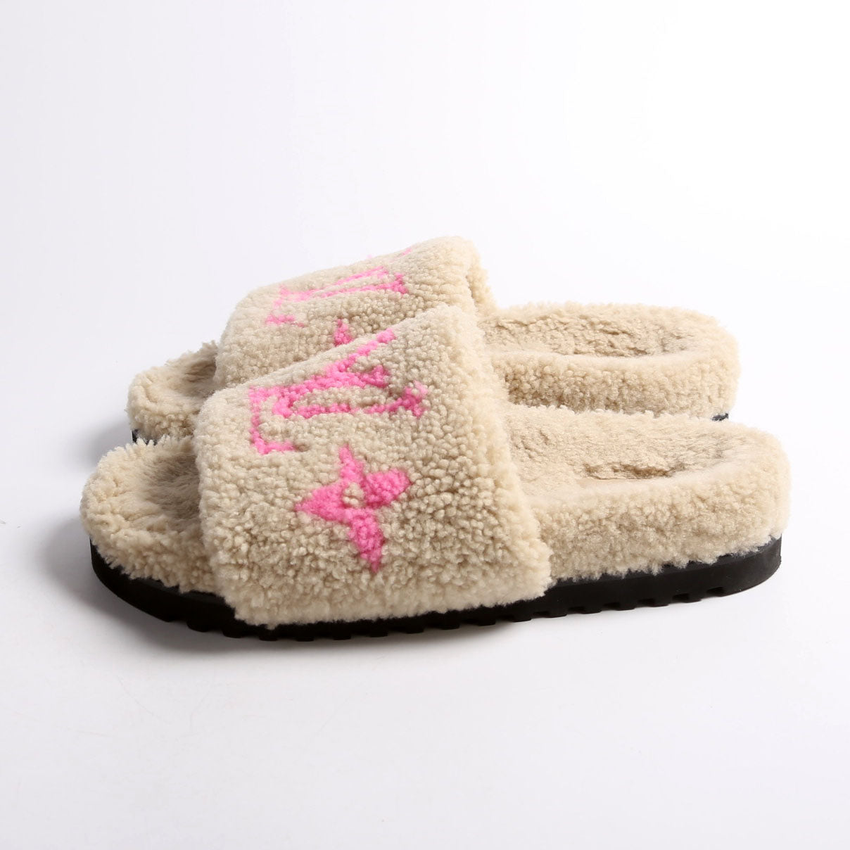 Paseo Shearling Comfort Mules Size 42 Tan/Pink