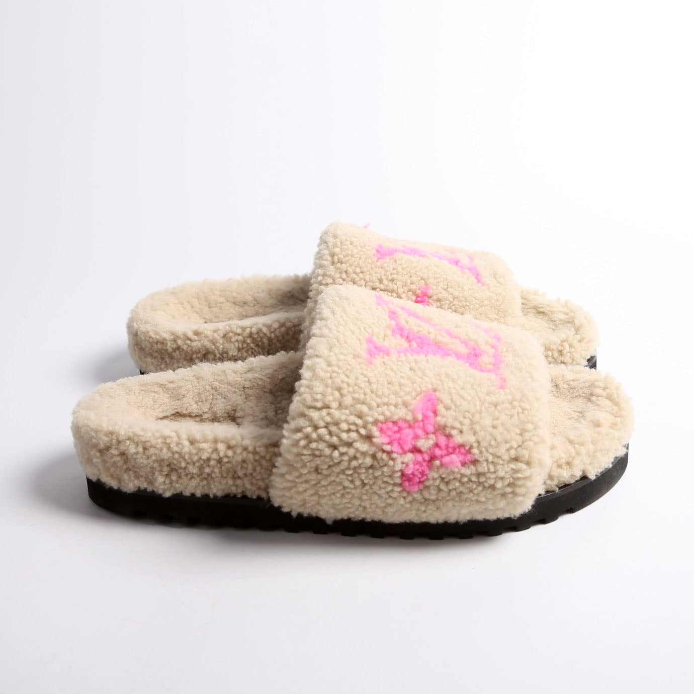 Paseo Shearling Comfort Mules Size 42 Tan/Pink