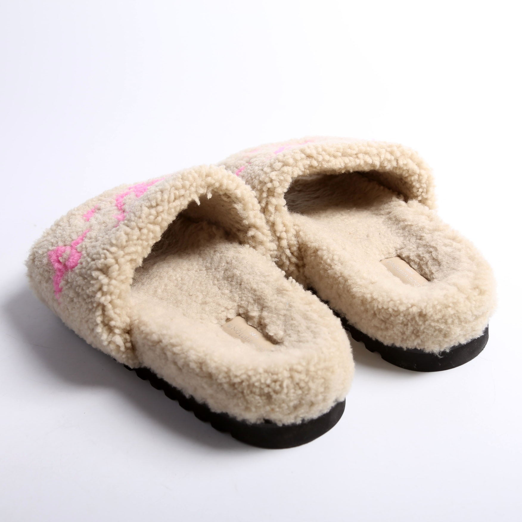 Paseo Shearling Comfort Mules Size 42 Tan/Pink