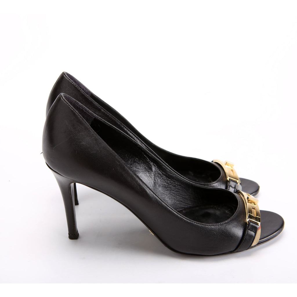 Open Toe Pumps Size 38 Black/Gold