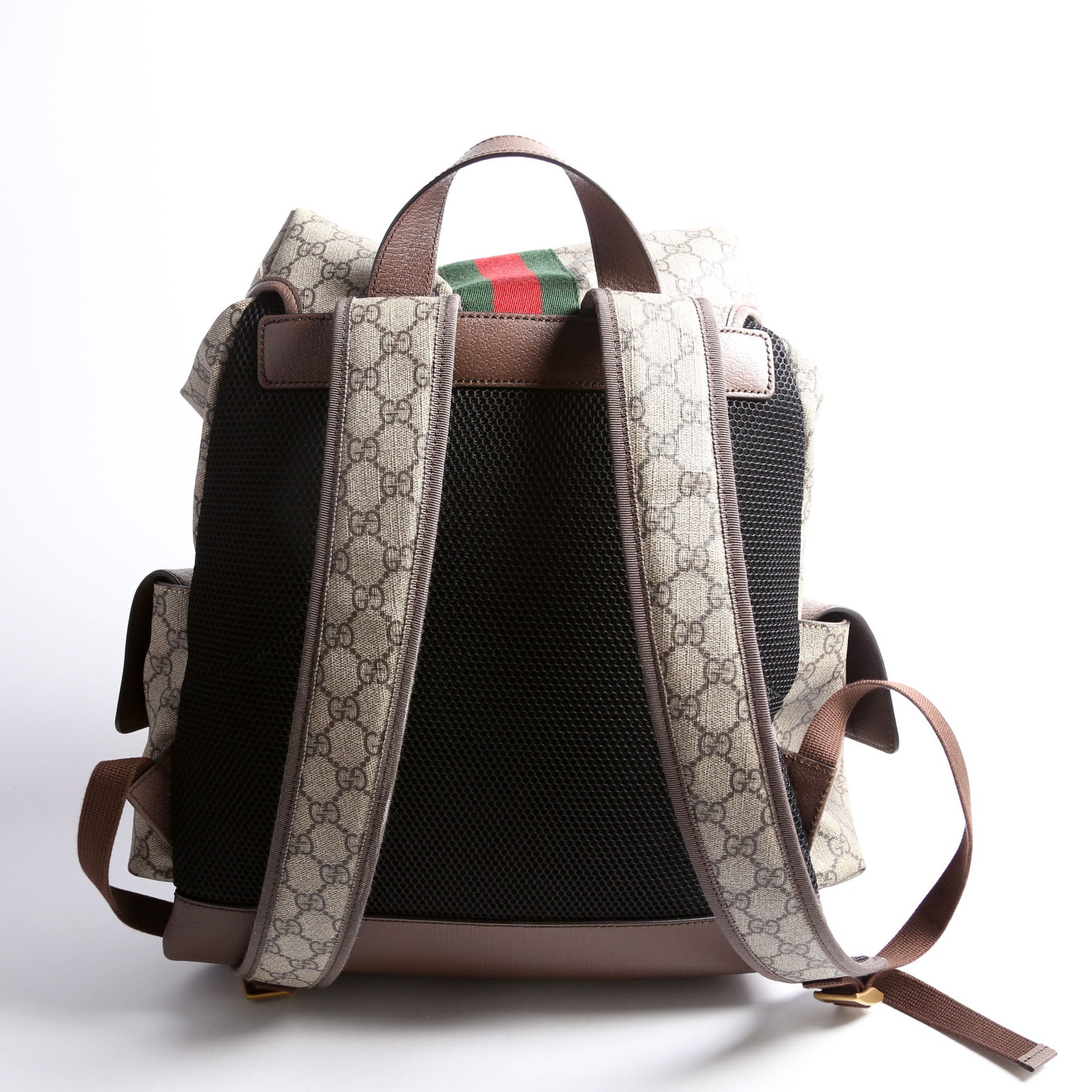 598140 Ophidia Leather Double Buckle Backpack Medium Brown
