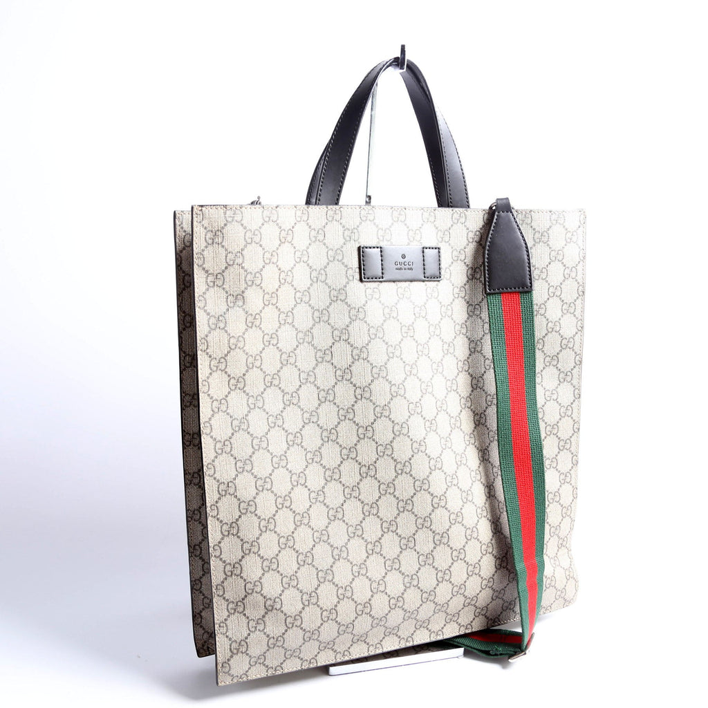 Gucci 456217 GG Supreme Web Vertical Tote Brown