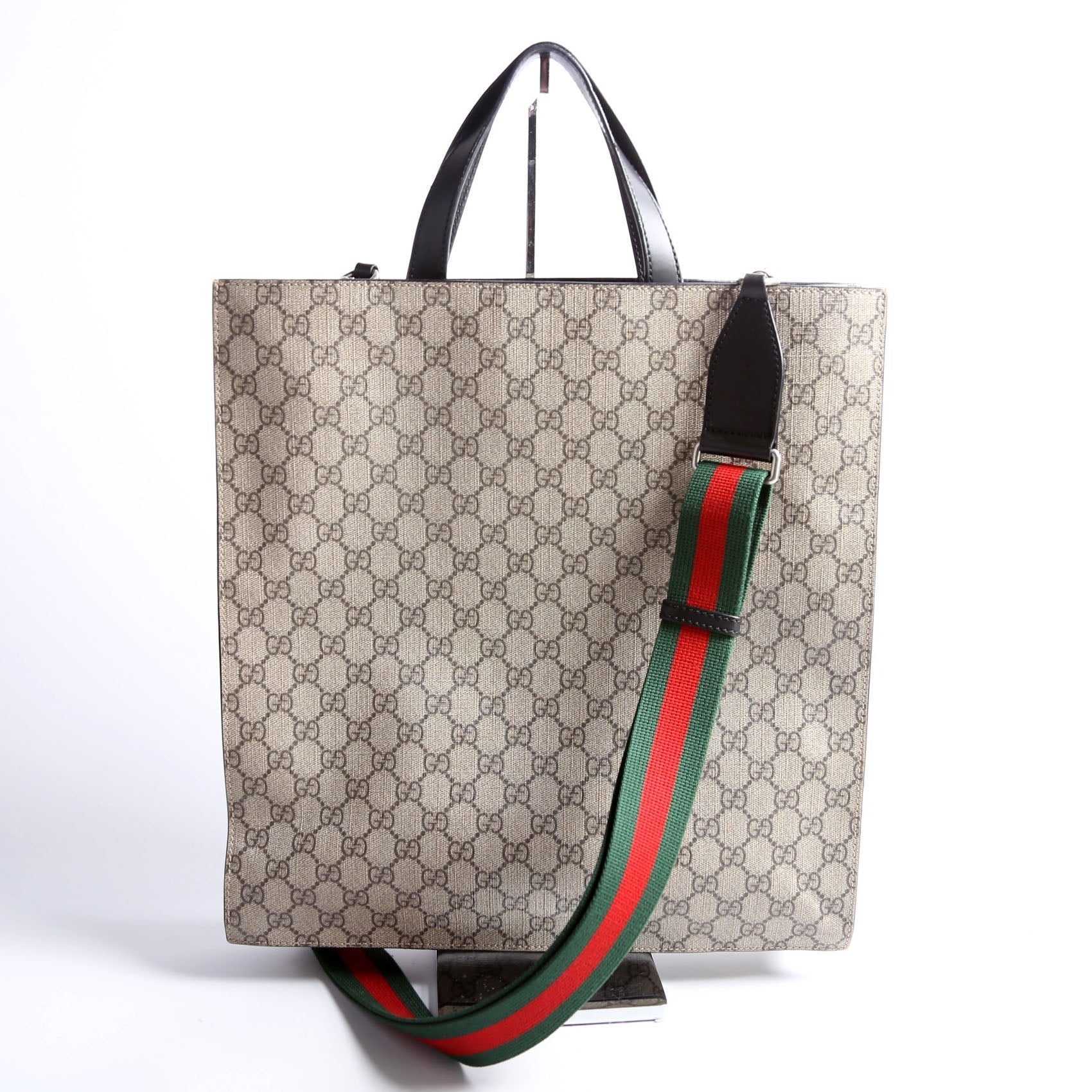 Gucci 456217 GG Supreme Web Vertical Tote Brown