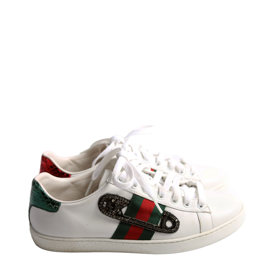 Gucci Ace Web Safety Pin Sneakers Size 37