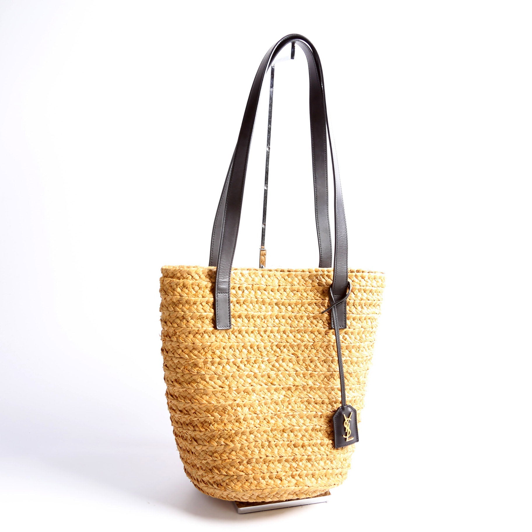 Raffia Panier Tote Small Black/Brown