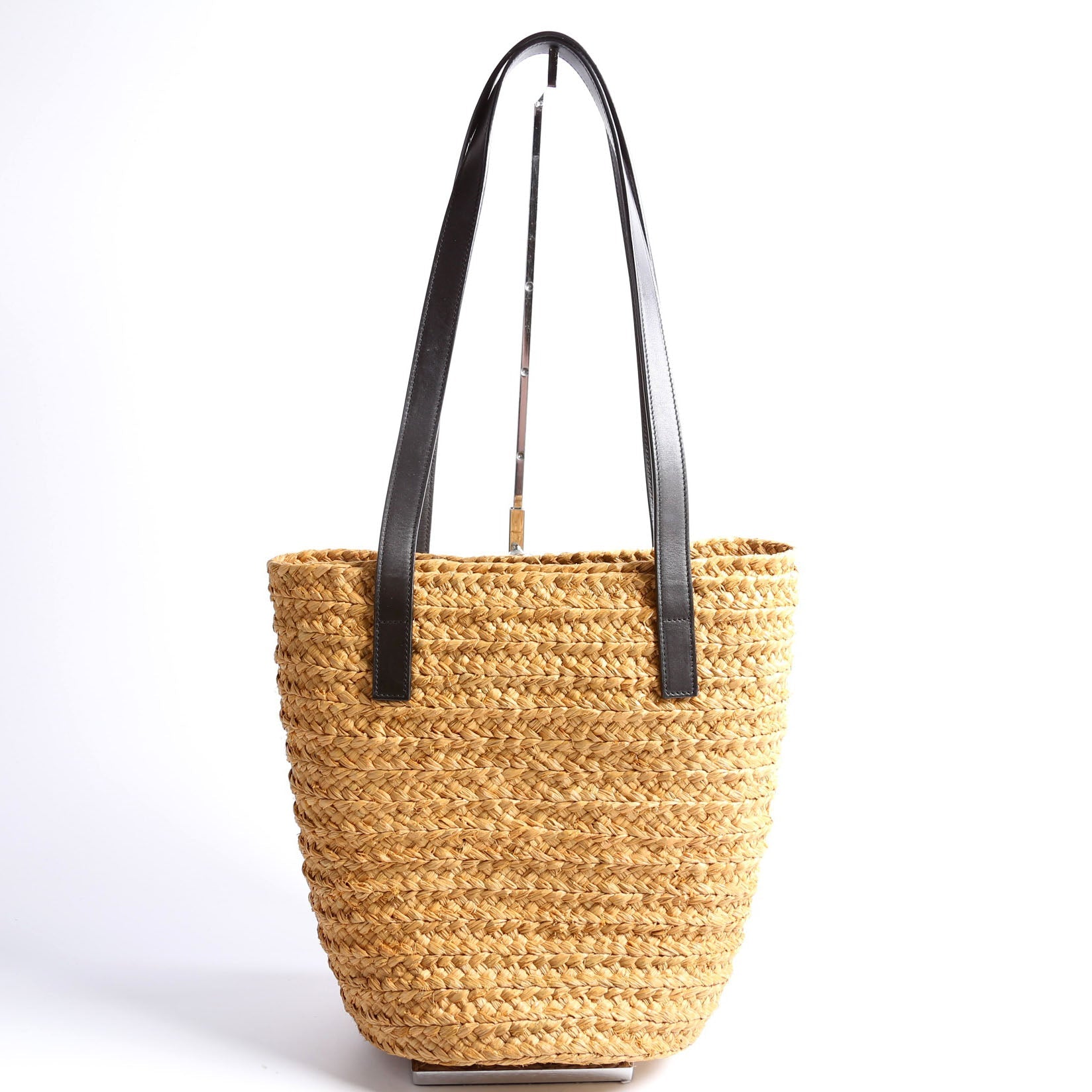 Raffia Panier Tote Small Black/Brown