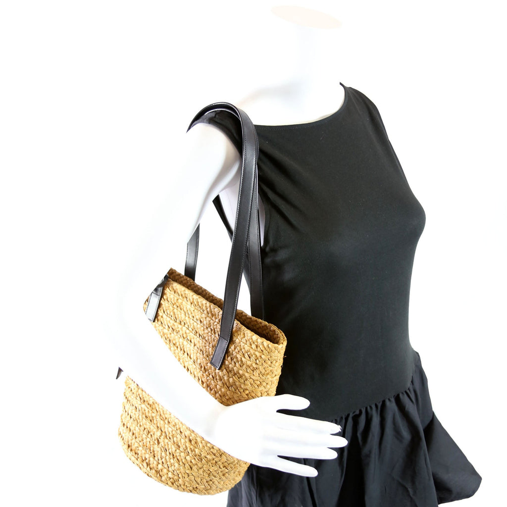 Raffia Panier Tote Small Black/Brown