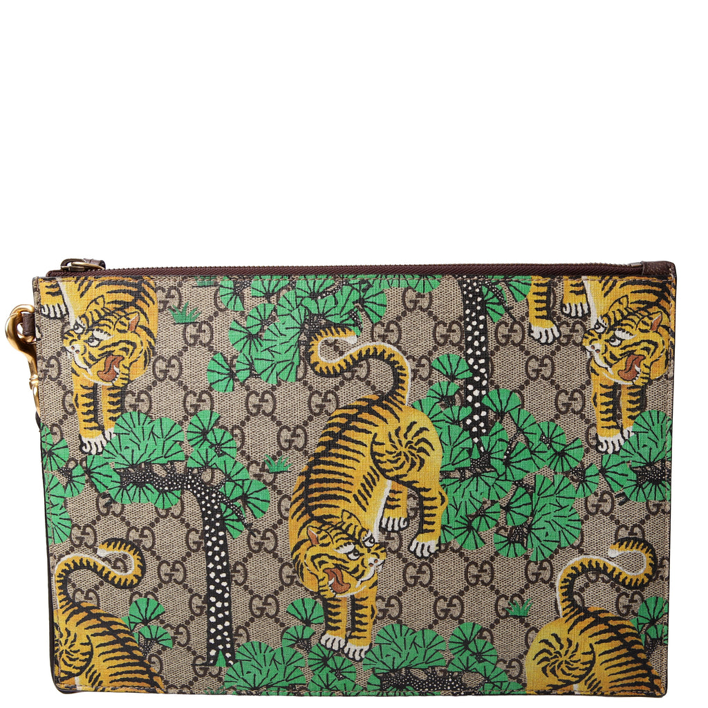 451473 GG Supreme Bengal Wristlet Green/Yellow