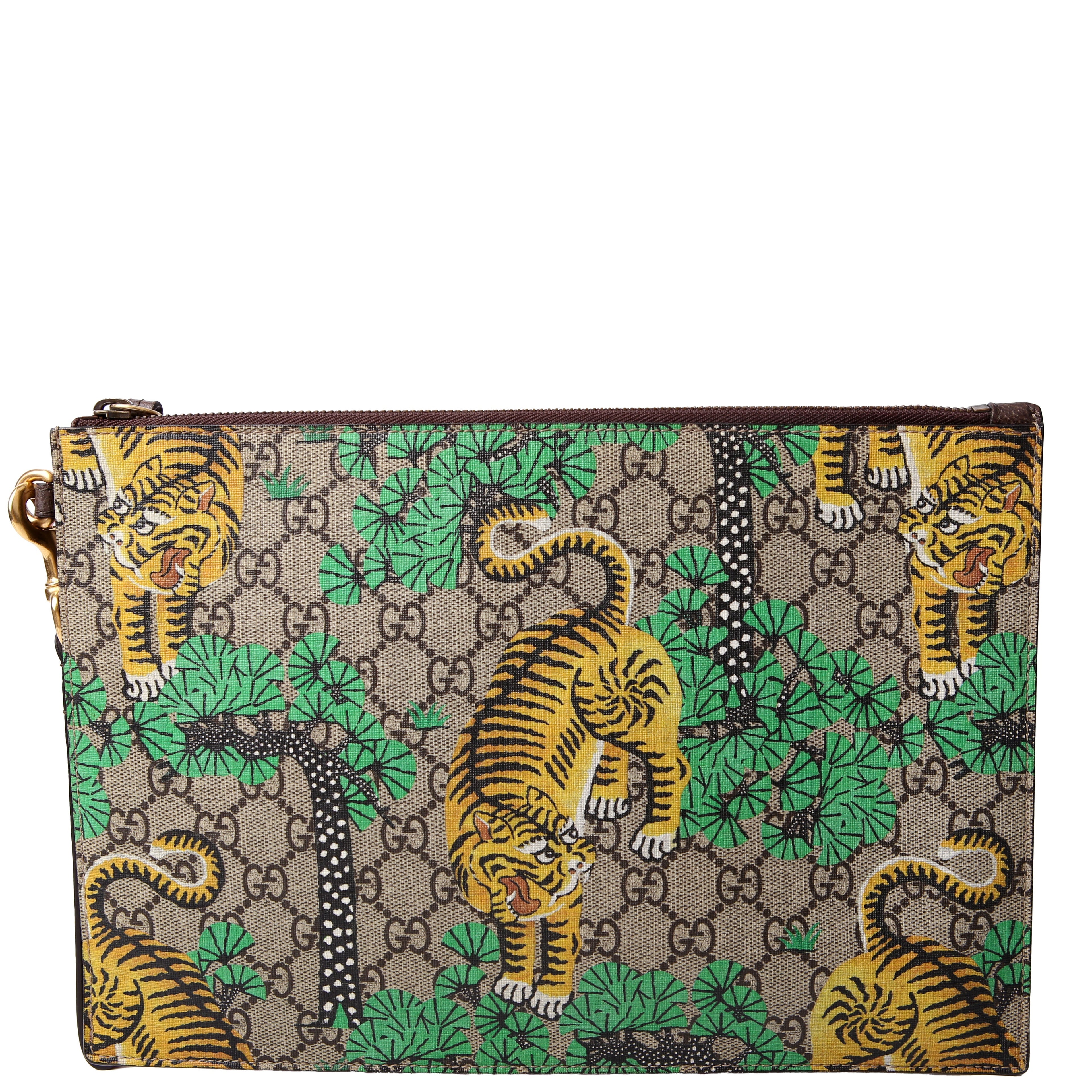 451473 GG Supreme Bengal Wristlet Green/Yellow