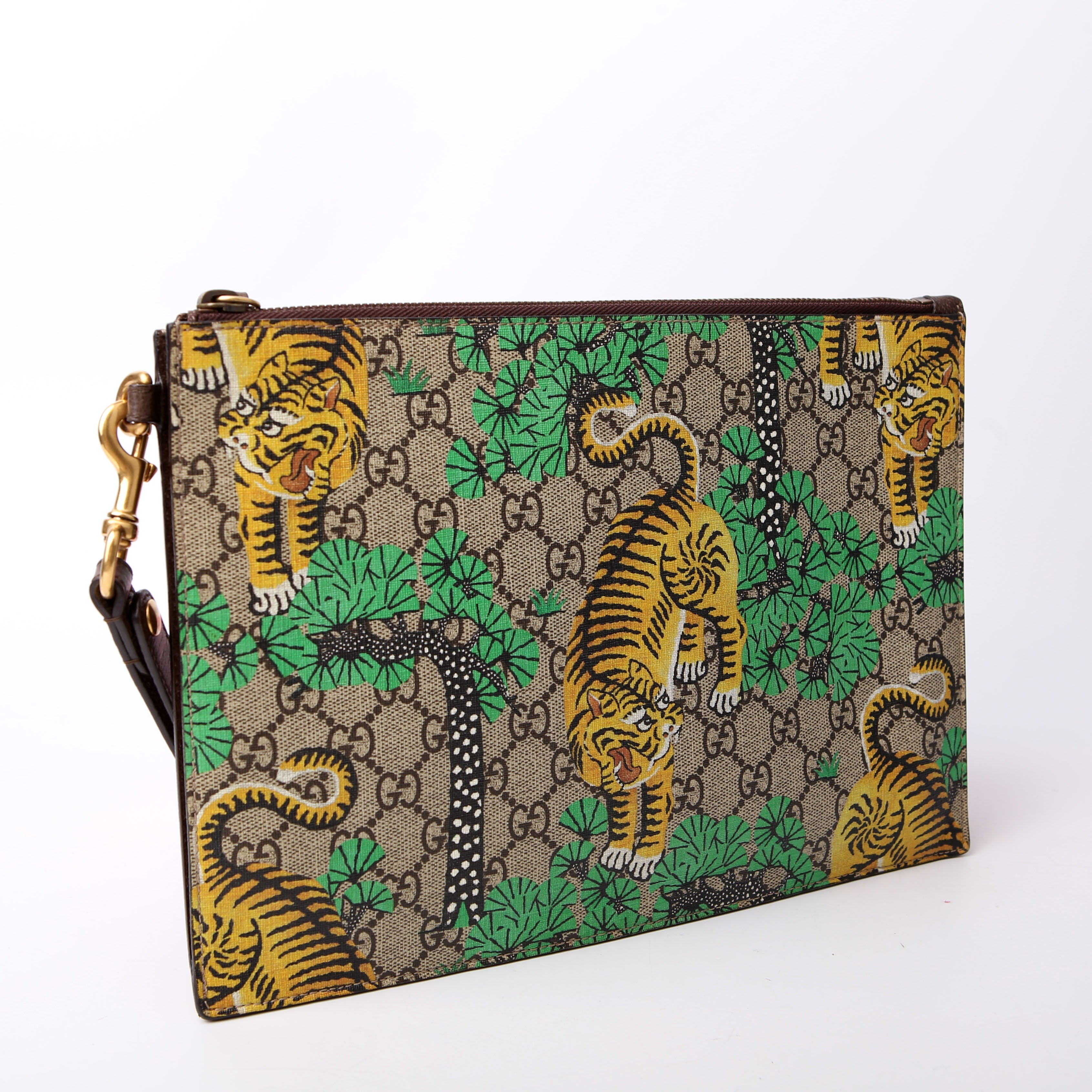 451473 GG Supreme Bengal Wristlet Green/Yellow