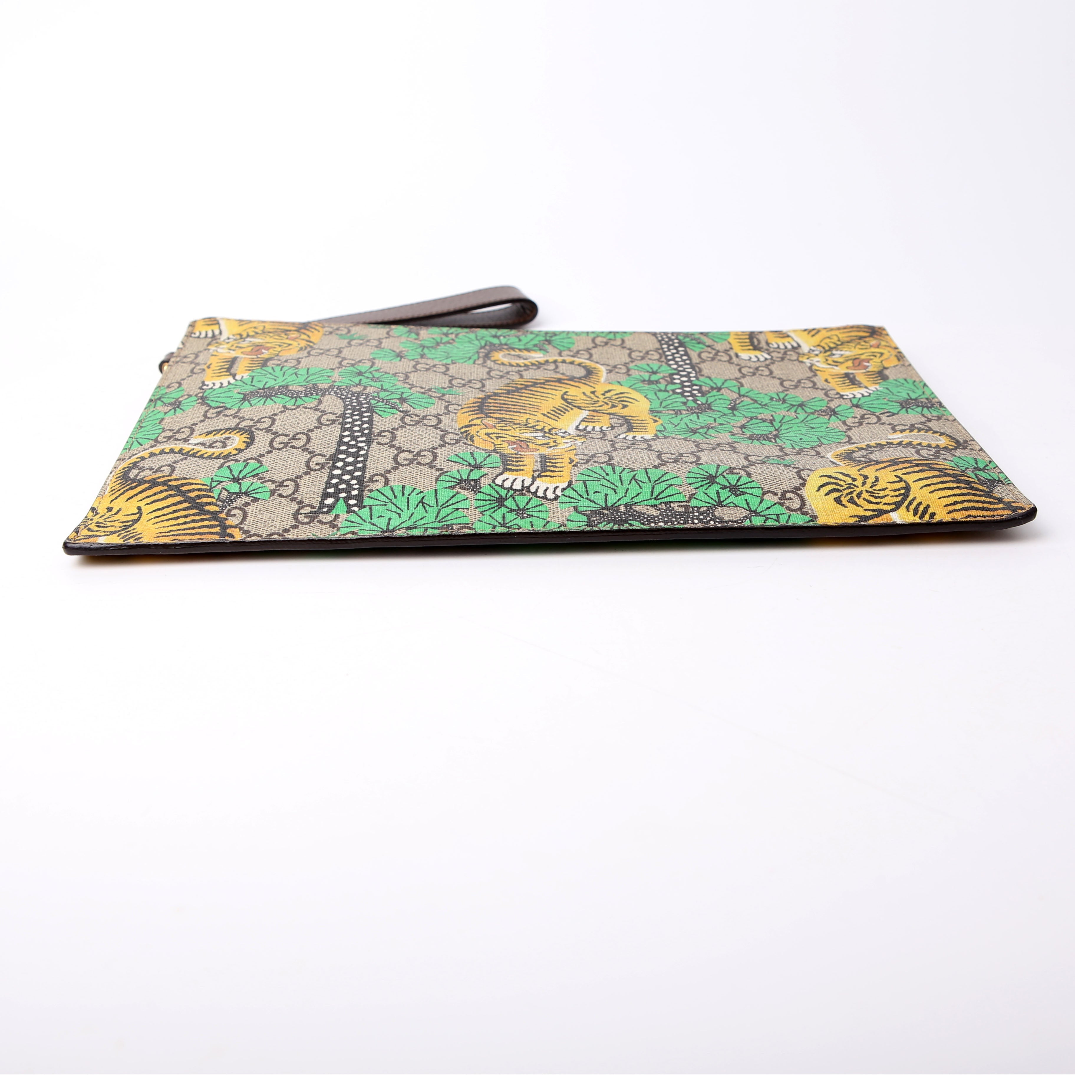 451473 GG Supreme Bengal Wristlet Green/Yellow
