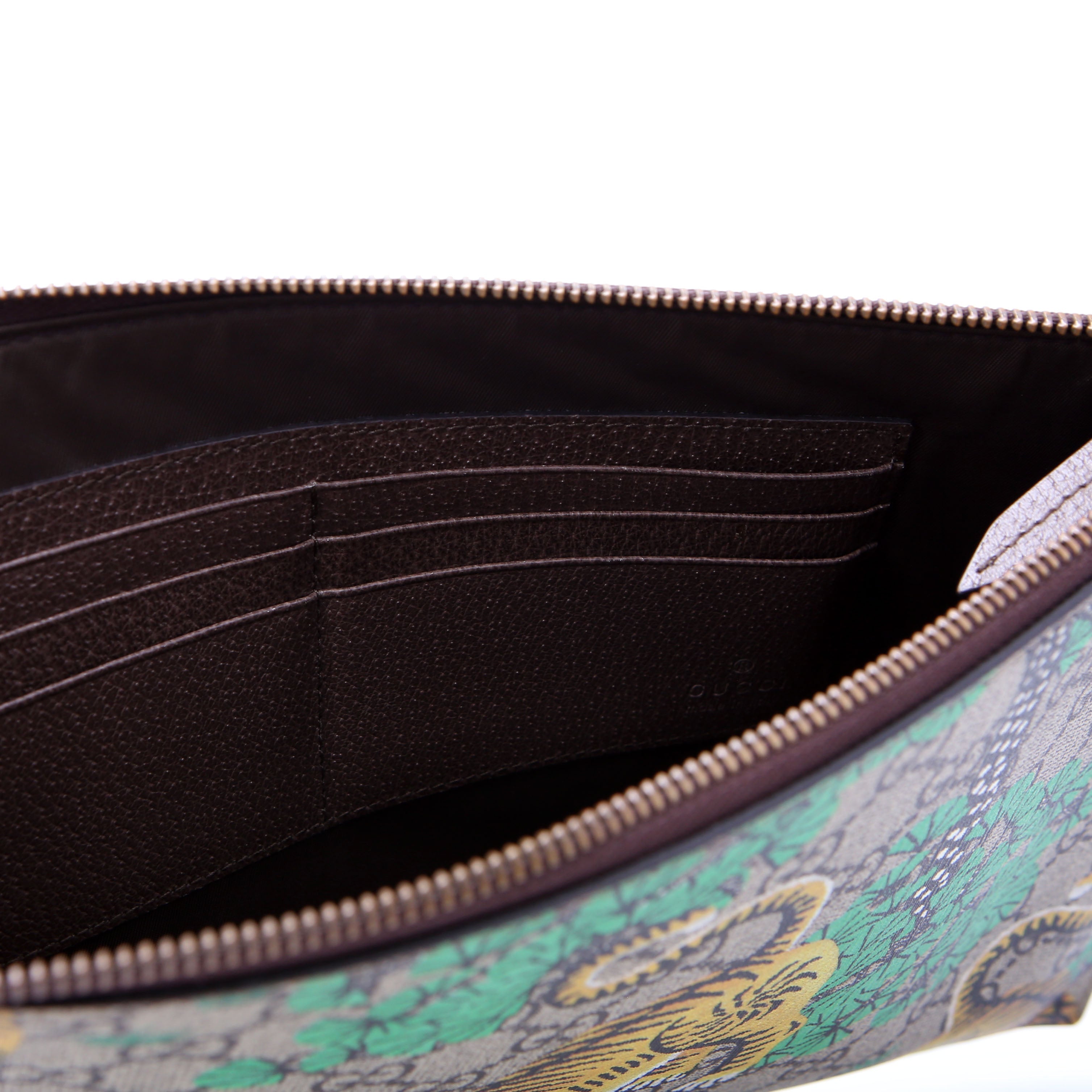 451473 GG Supreme Bengal Wristlet Green/Yellow