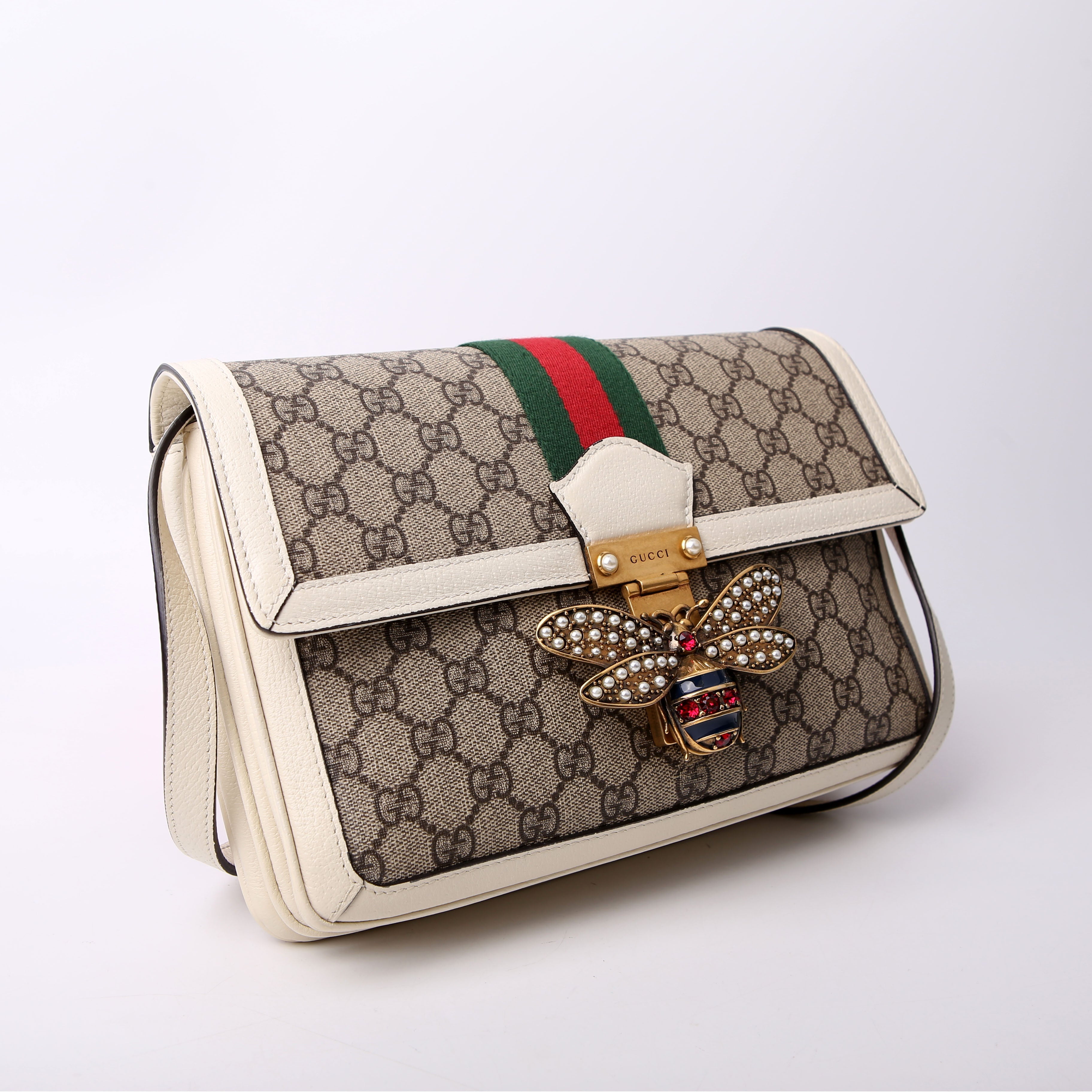 Gucci 524356 GG Supreme Queen Margaret Medium Shoulder Bag White