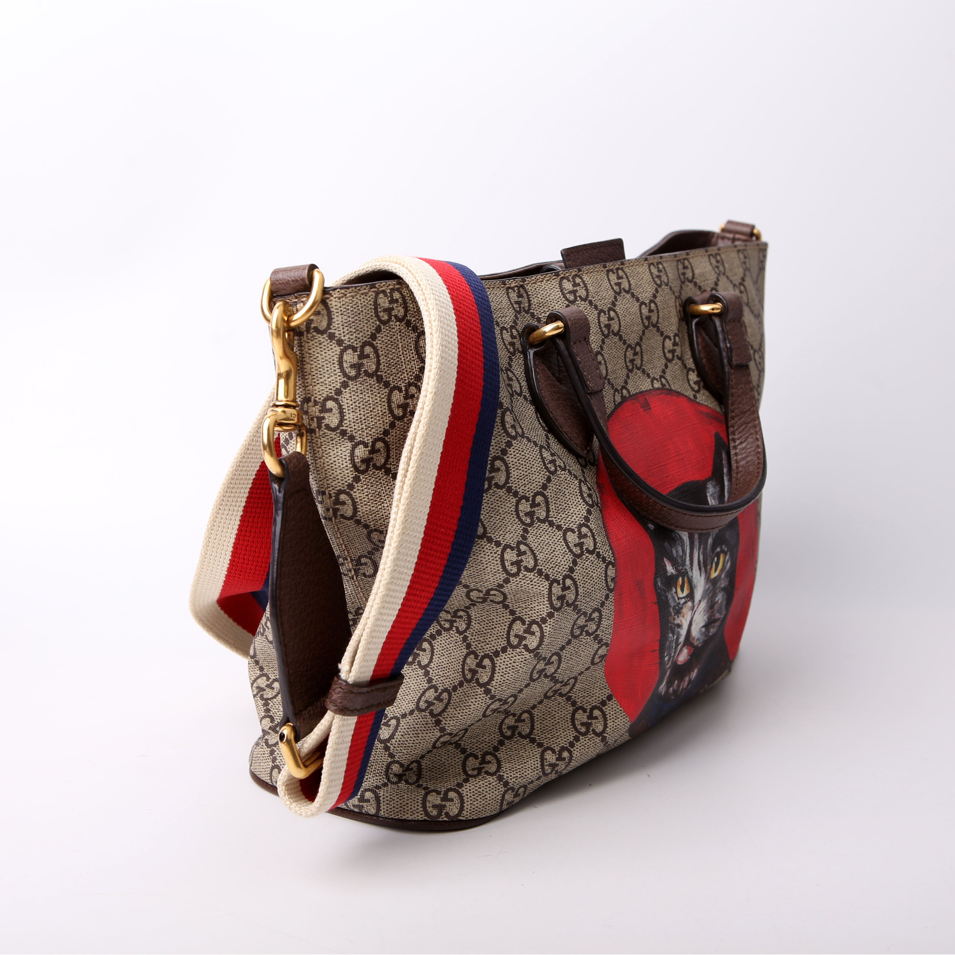 473887 GG Supreme Small Tote Mystic Cat Brown/Red