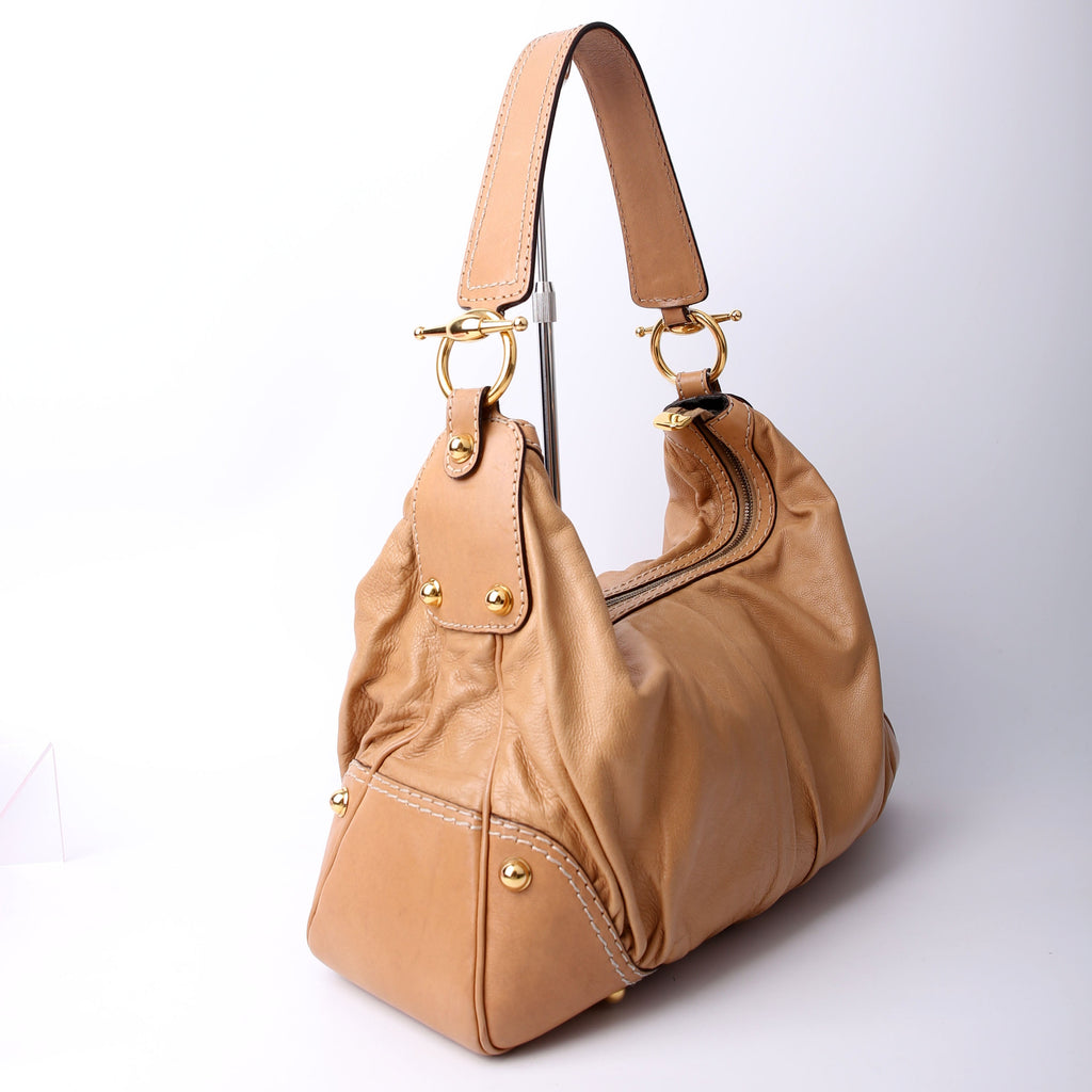 Gucci 211966 Calfskin Jockey Hobo Large Tan