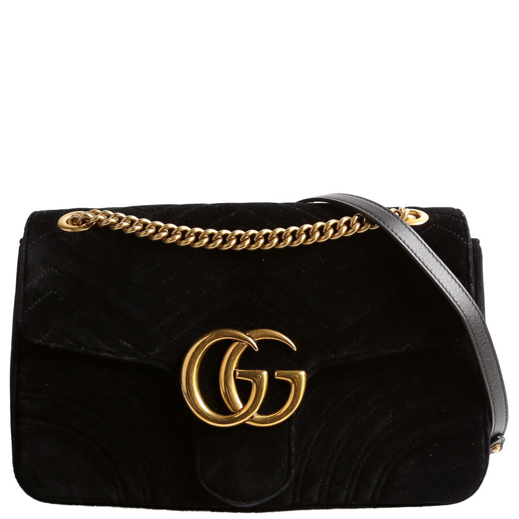 443496 Marmont Velvet Shoulder Medium Black