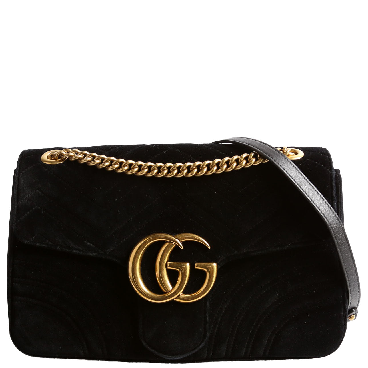 443496 Marmont Velvet Shoulder Medium Black