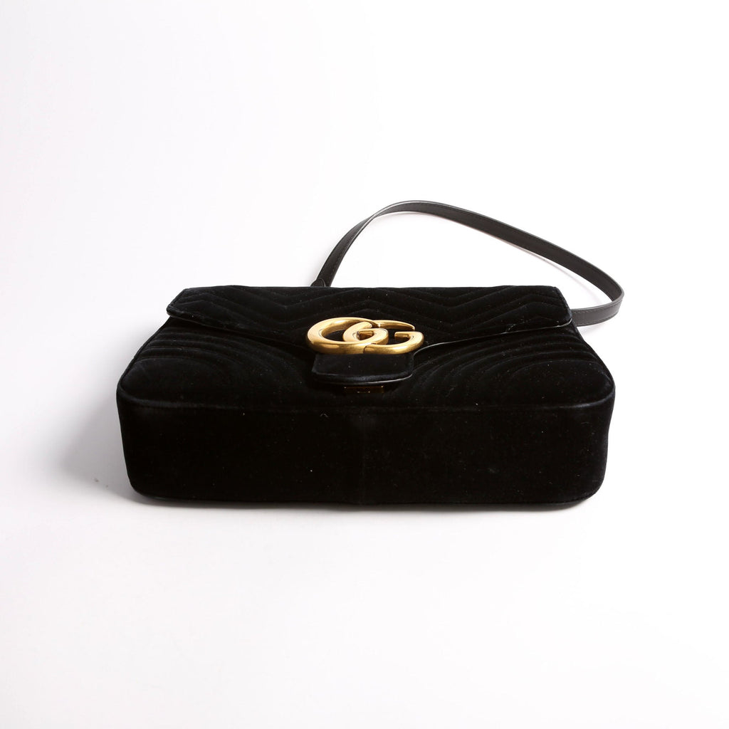 443496 Marmont Velvet Shoulder Medium Black
