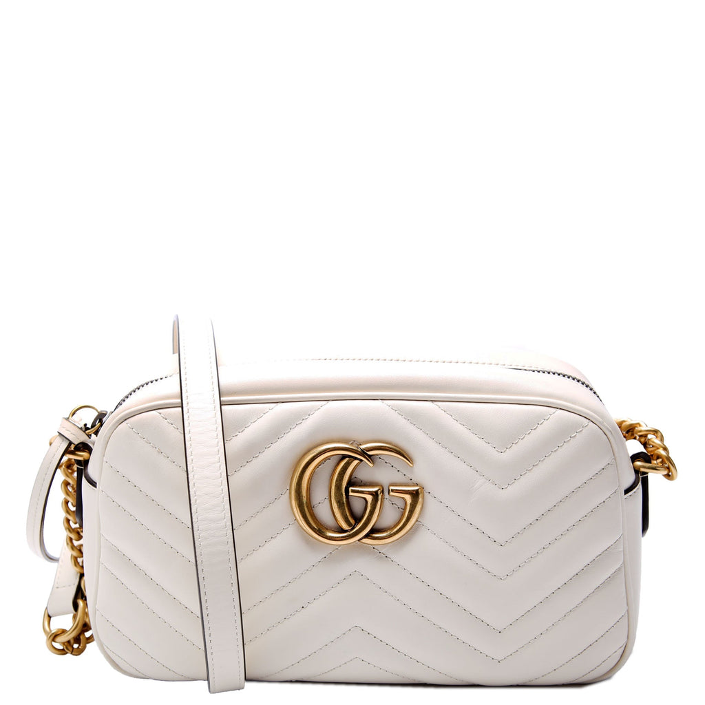 447632 Marmont Small Leather Camera White/Gold