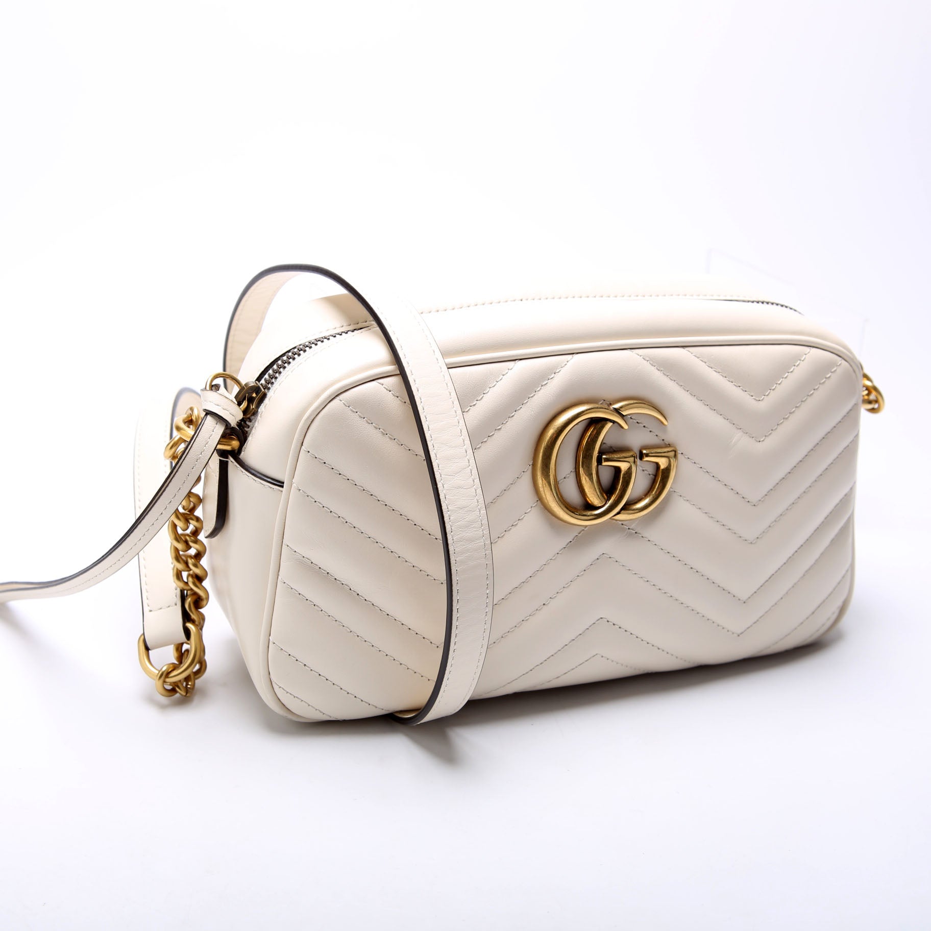 447632 Marmont Small Leather Camera White/Gold