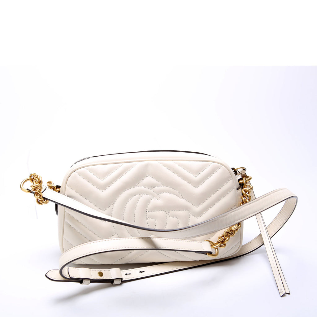447632 Marmont Small Leather Camera White/Gold