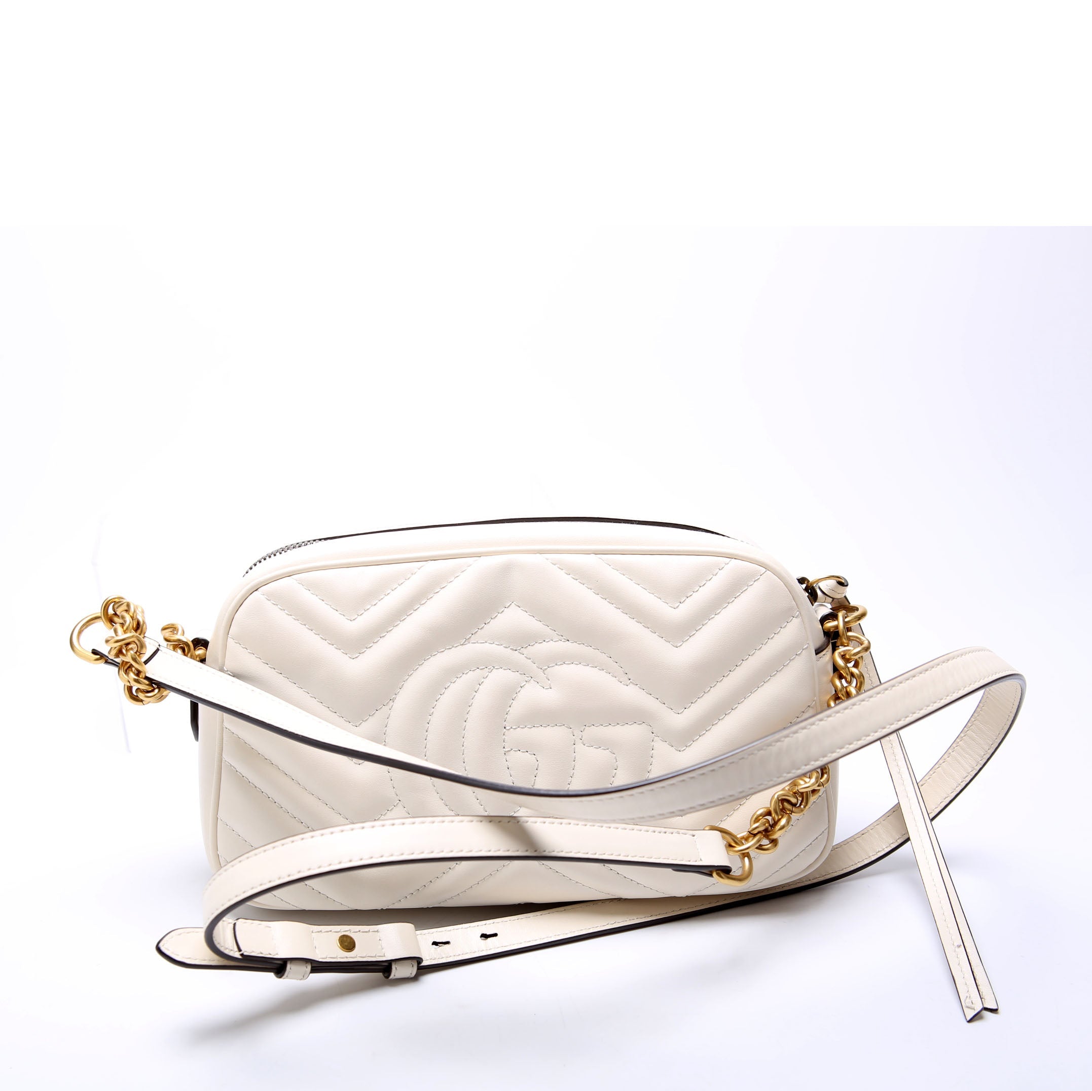 447632 Marmont Small Leather Camera White/Gold