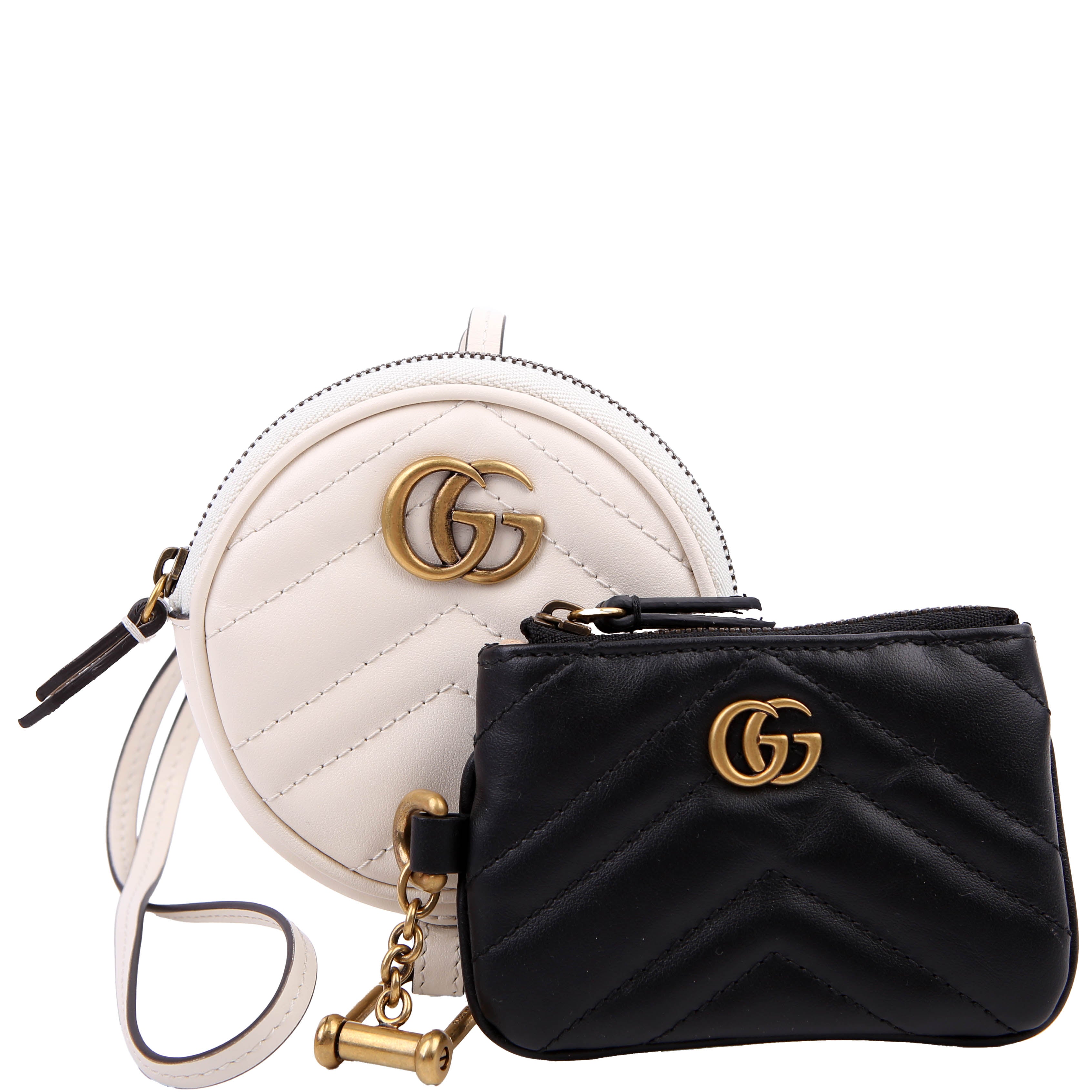 698787 Marmont Coin Case/Key Pouch On Strap White/Black