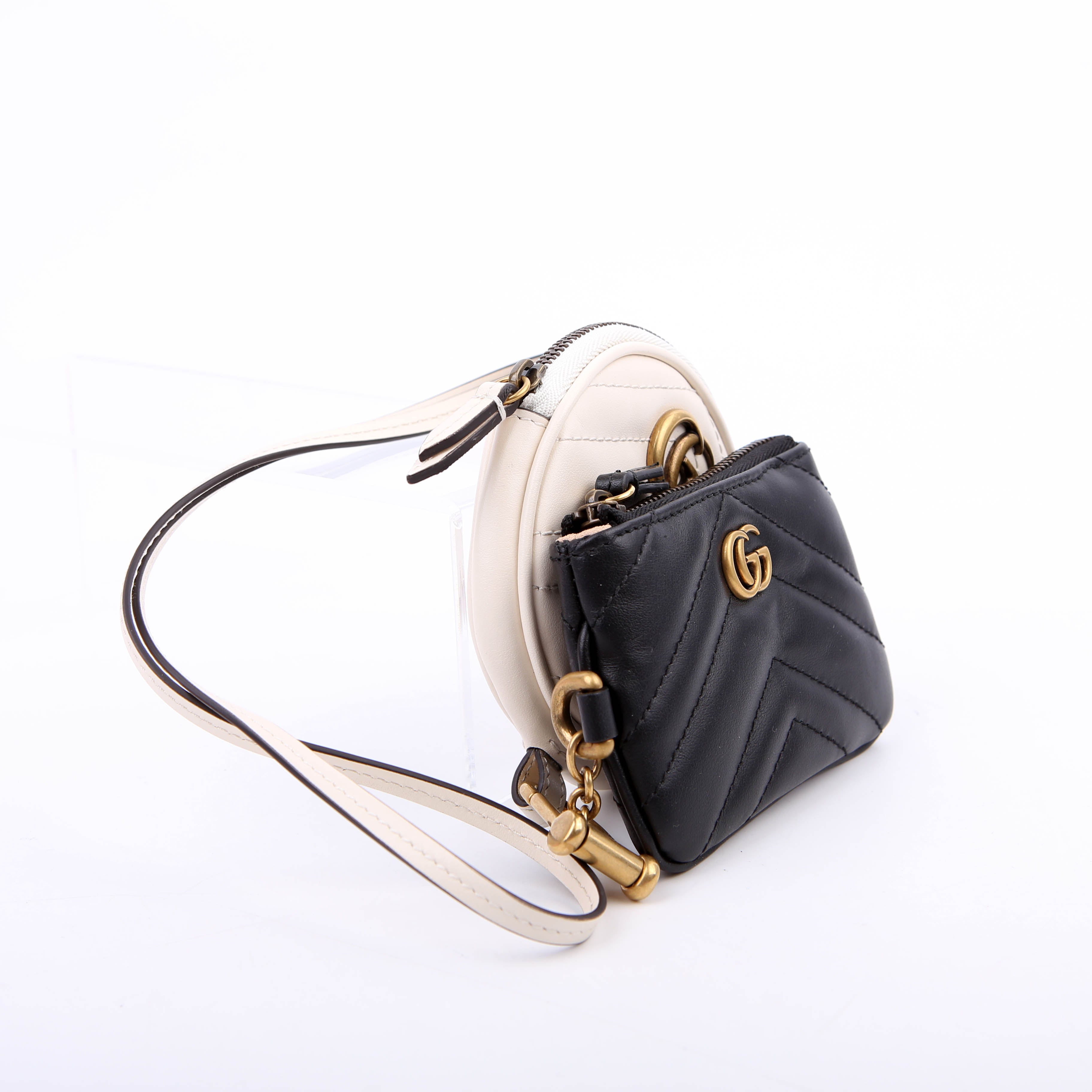 698787 Marmont Coin Case/Key Pouch On Strap White/Black