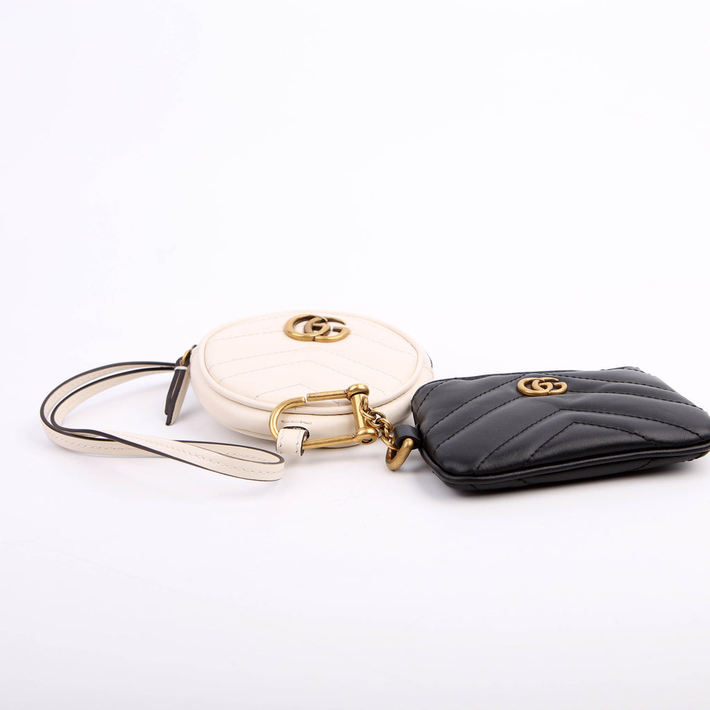 698787 Marmont Coin Case/Key Pouch On Strap White/Black