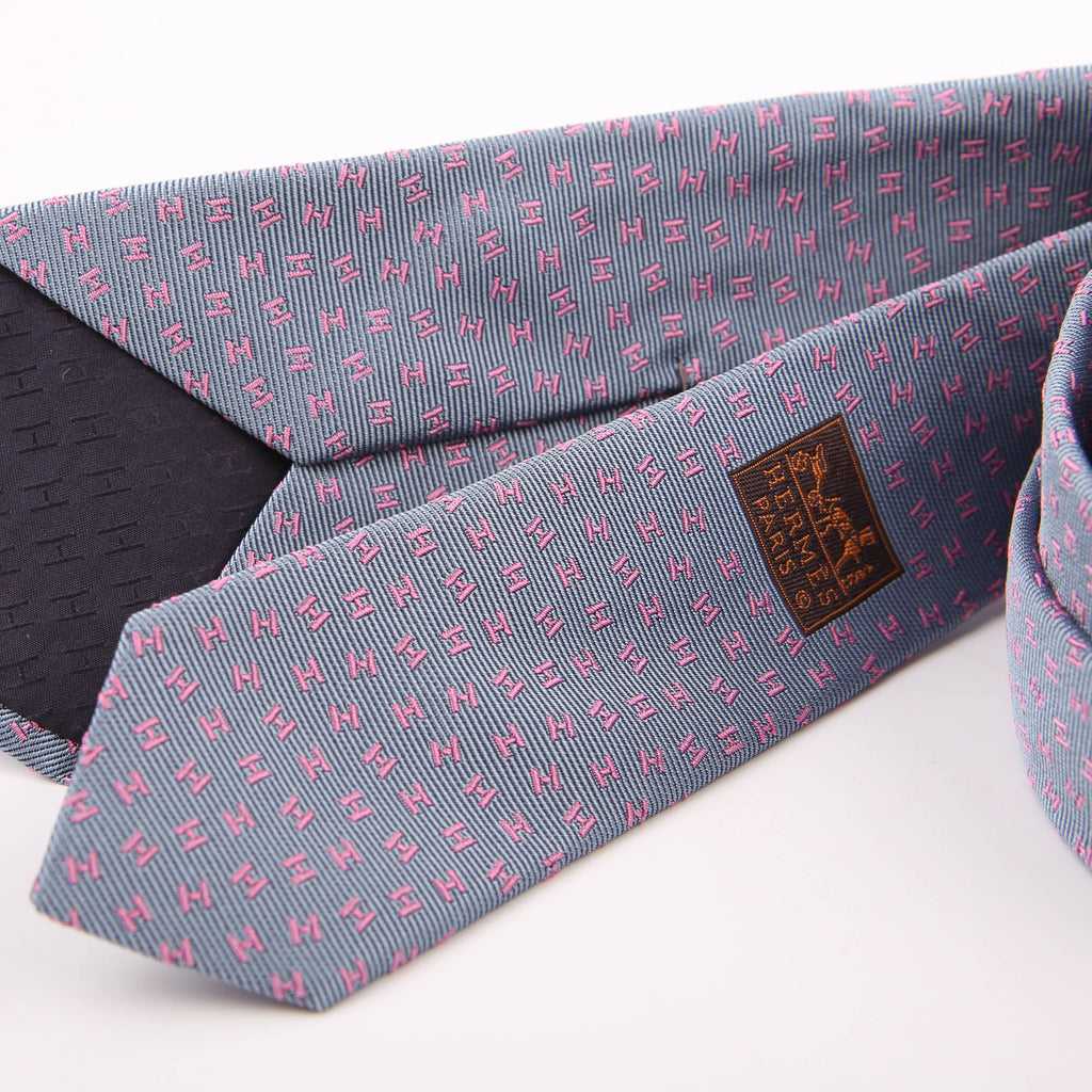Printed Silk Tie Grey/Pink