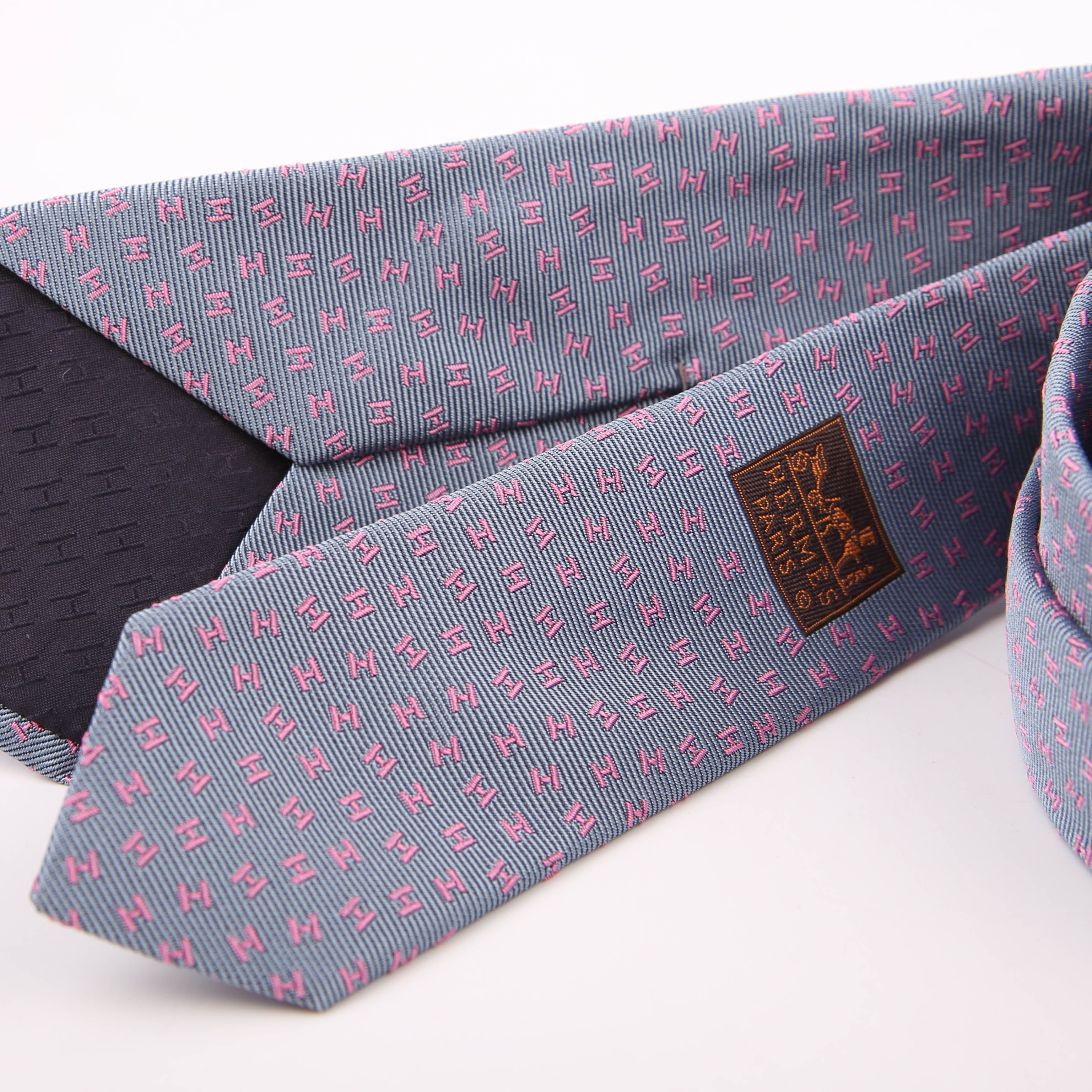 Printed Silk Tie Grey/Pink