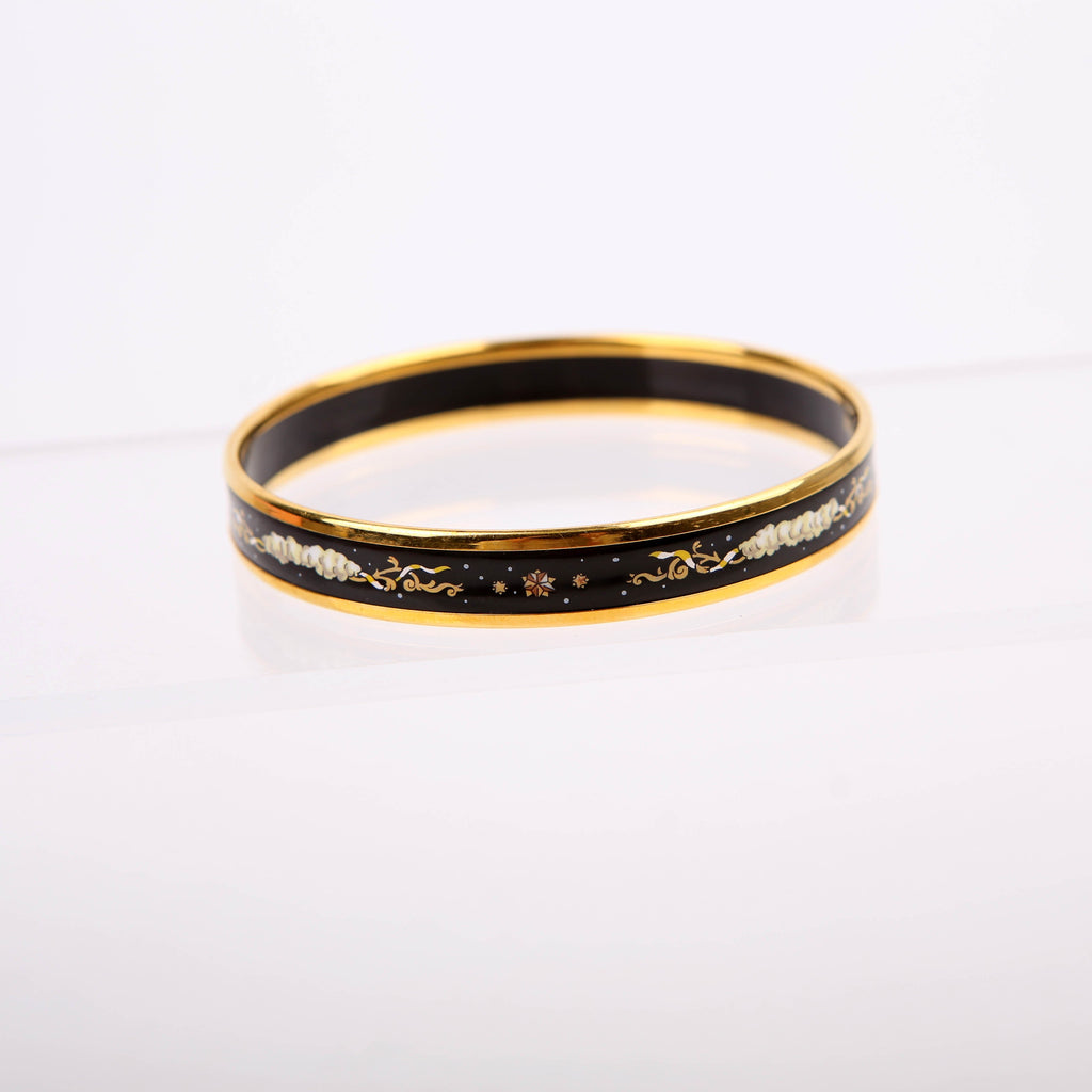 Printed Enamel Narrow Bangle Bracelet Black