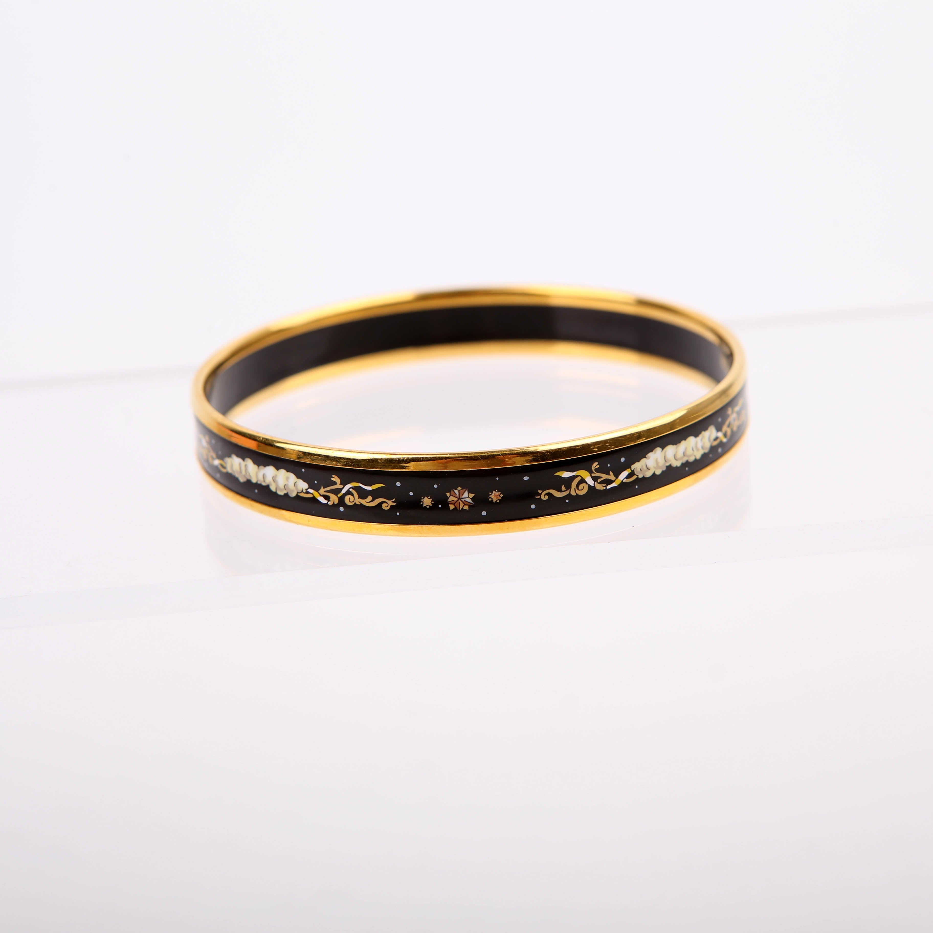 Printed Enamel Narrow Bangle Bracelet Black