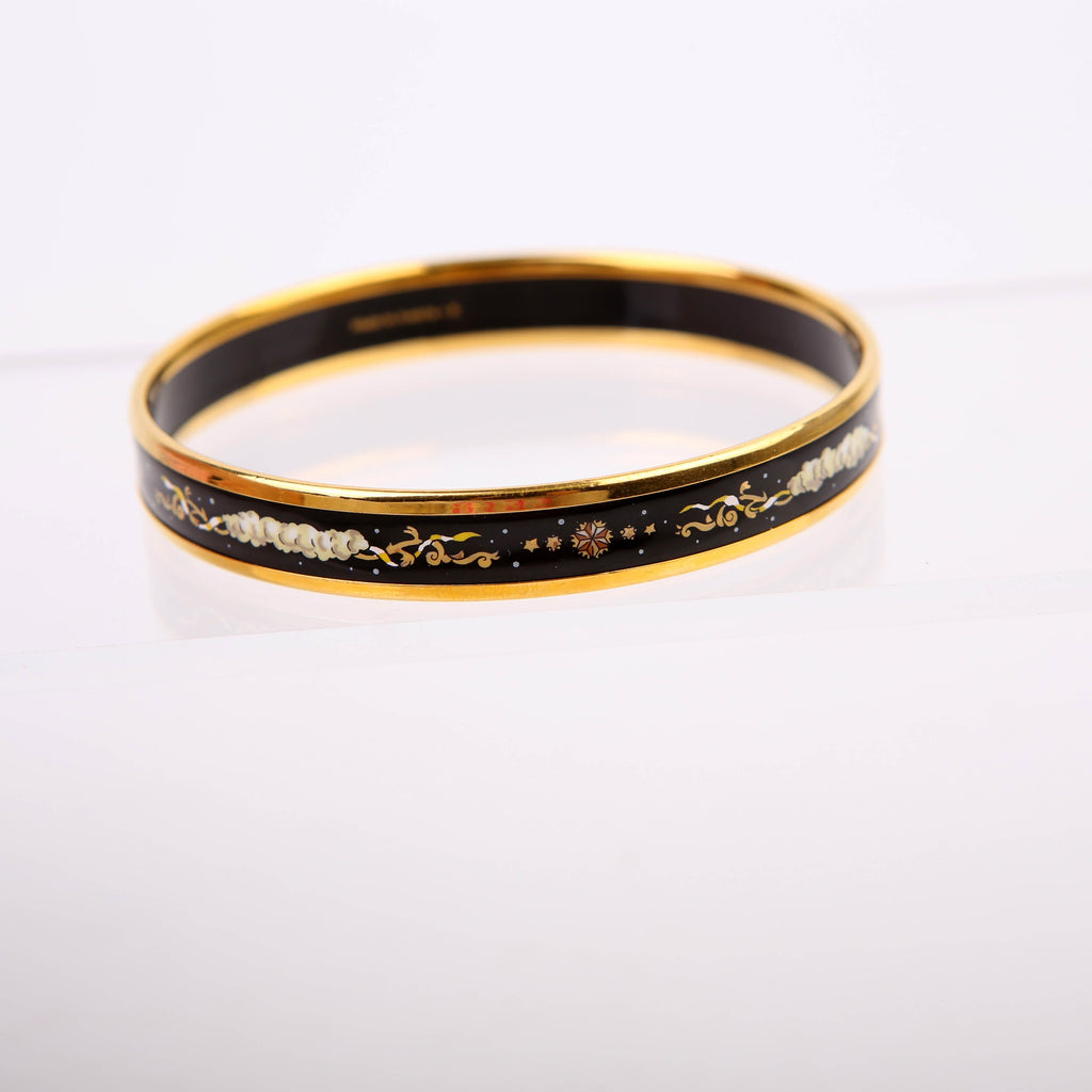 Printed Enamel Narrow Bangle Bracelet Black