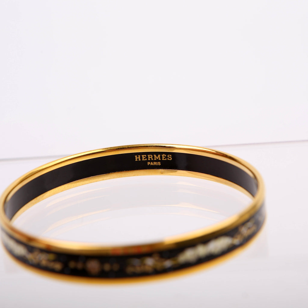 Printed Enamel Narrow Bangle Bracelet Black
