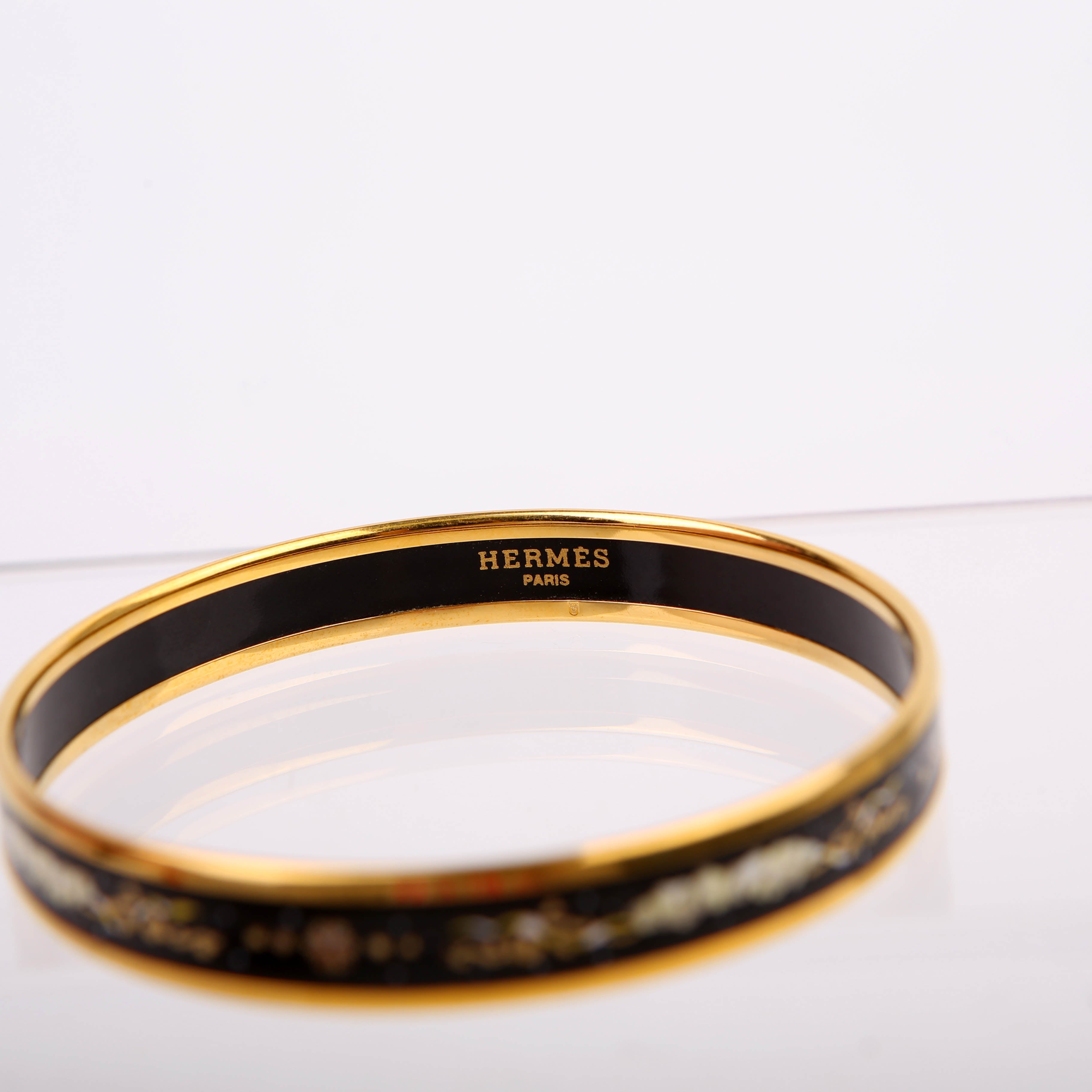 Printed Enamel Narrow Bangle Bracelet Black