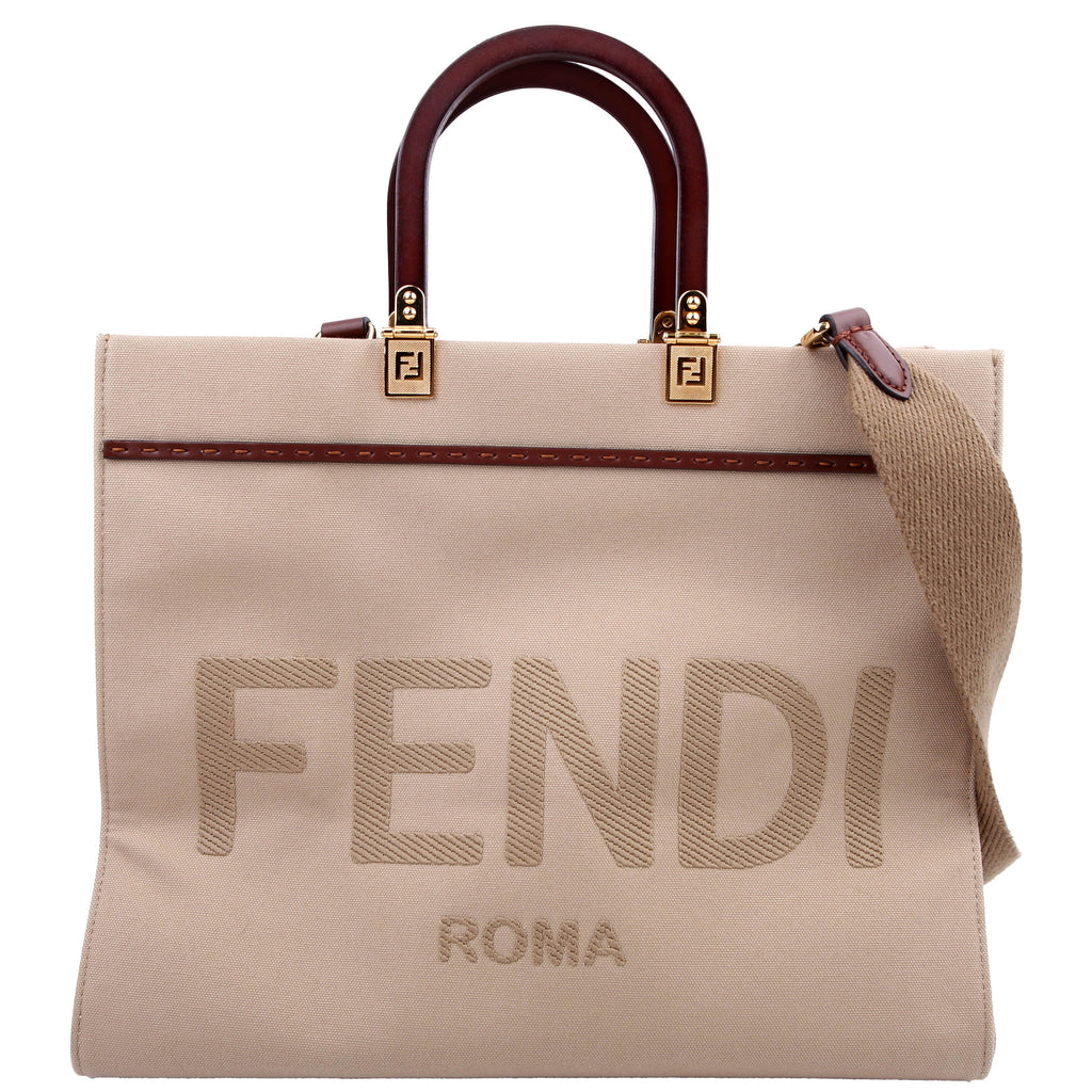Fendi Sunshine Shopper Medium Canvas Tan