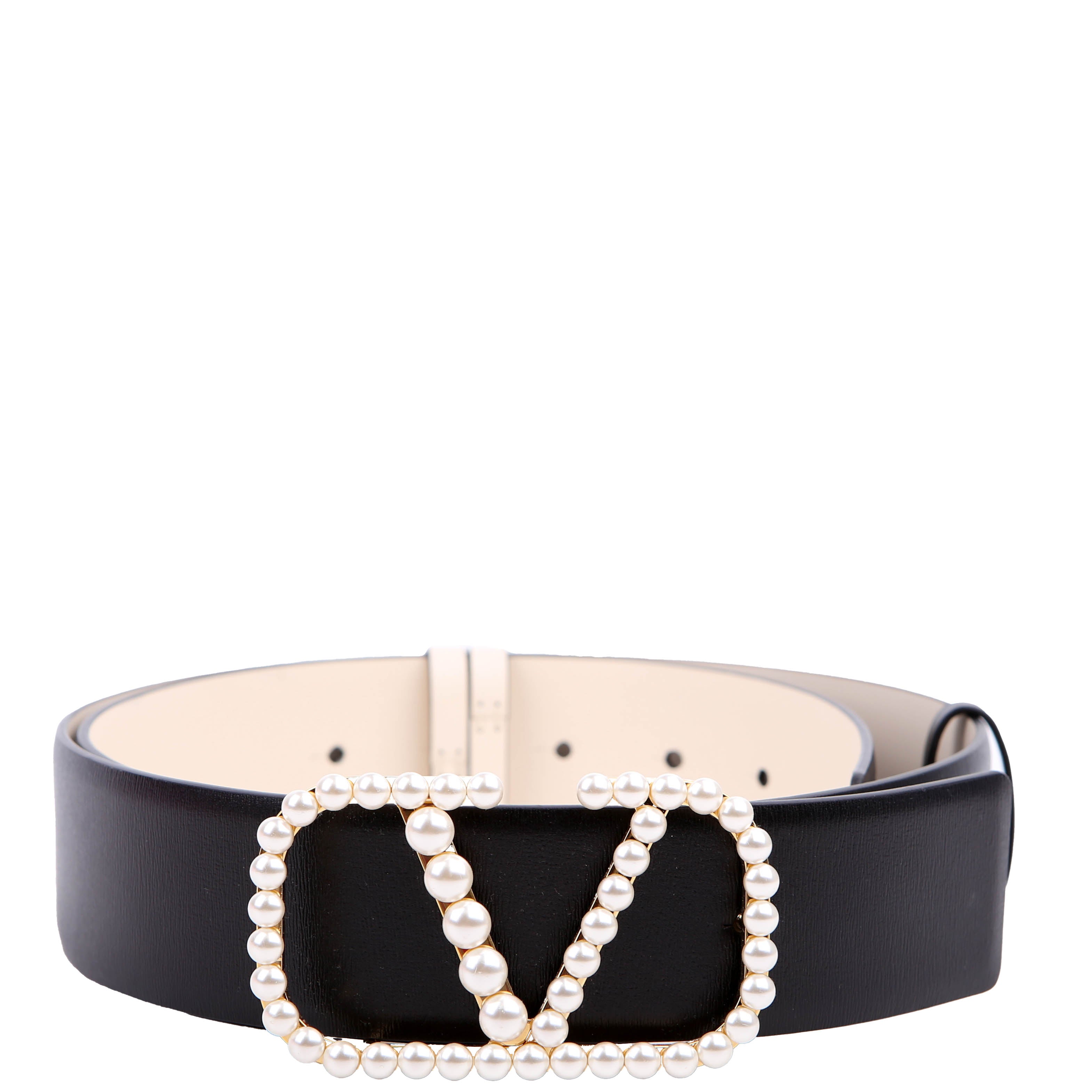 Vlogo Signature Pearl 40MM Belt Size 85/34 Black/Cream