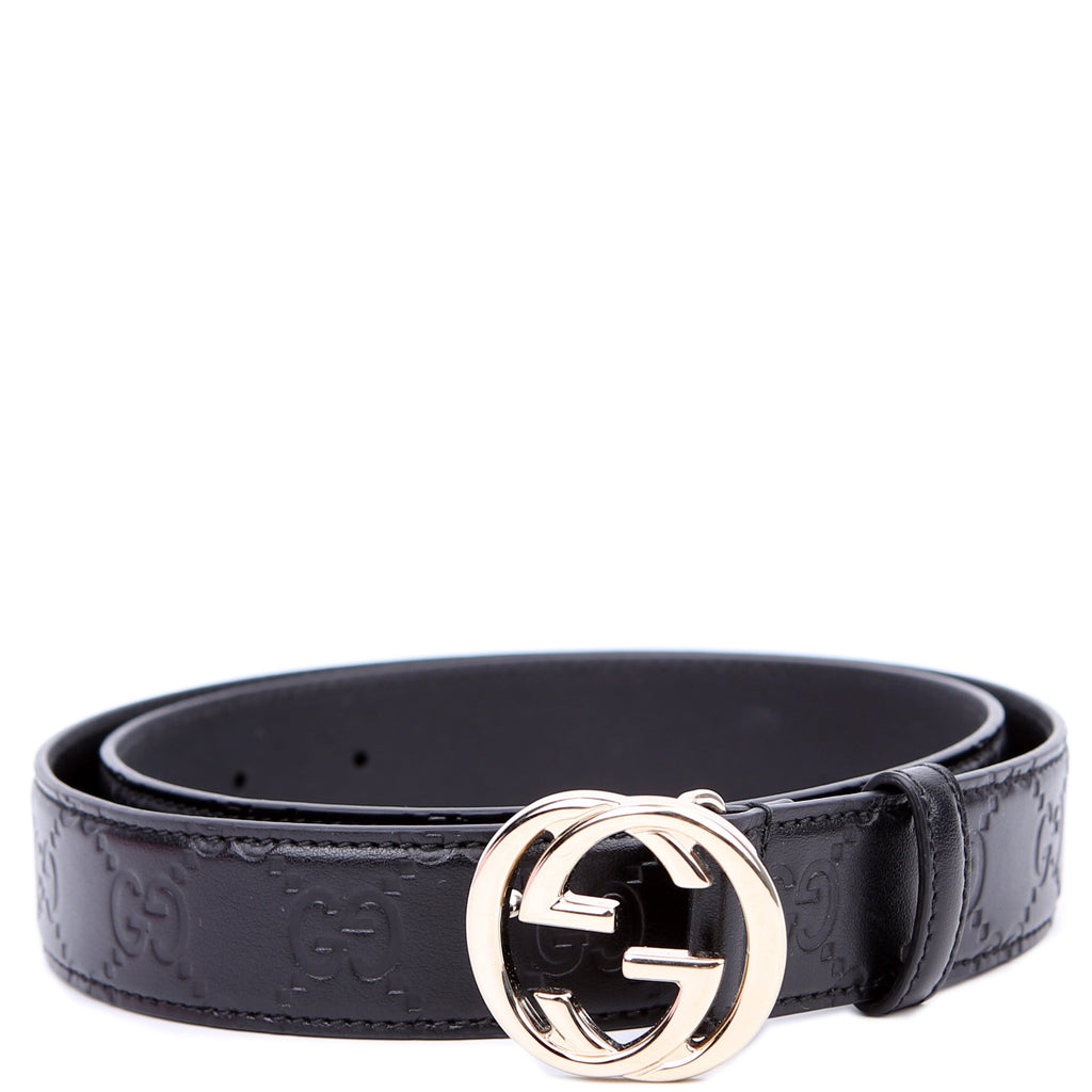 813008 Interlocking GG Leather Belt Size 80/32 Black