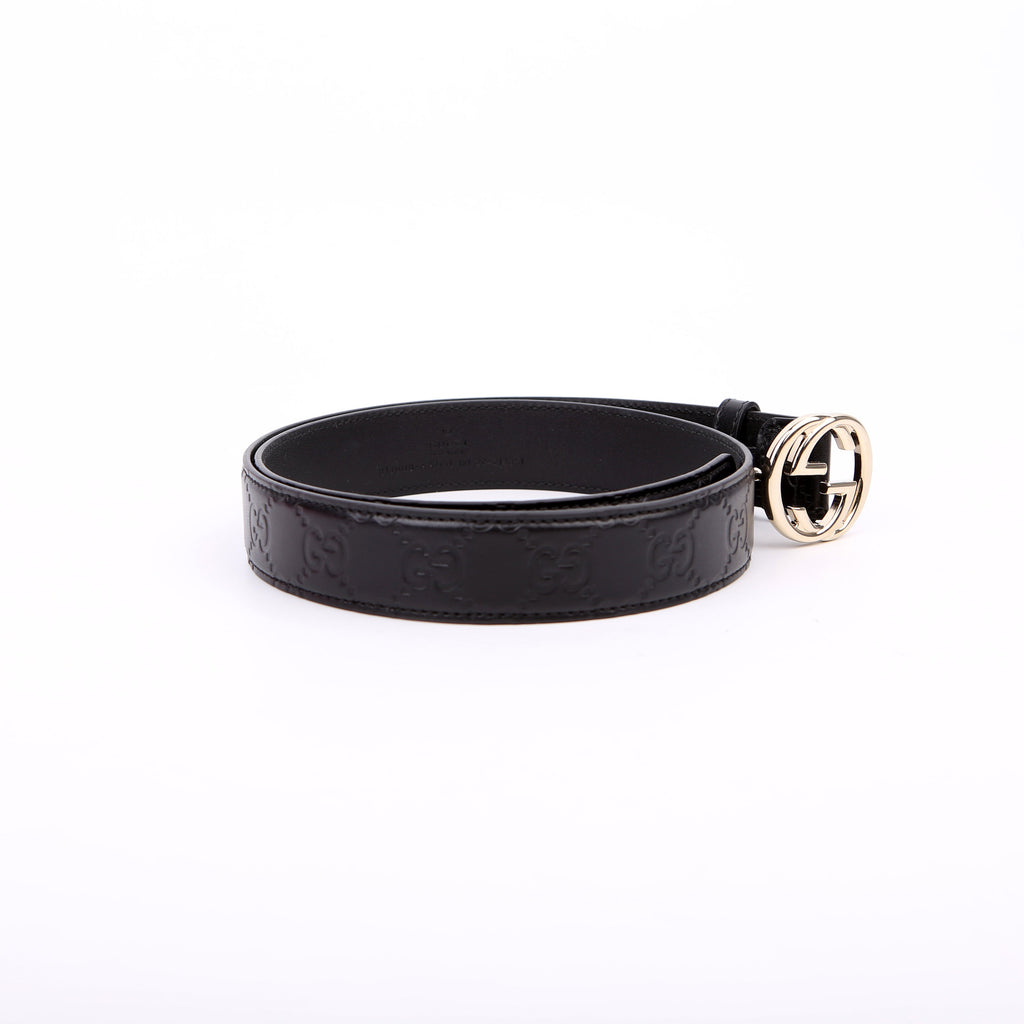 813008 Interlocking GG Leather Belt Size 80/32 Black