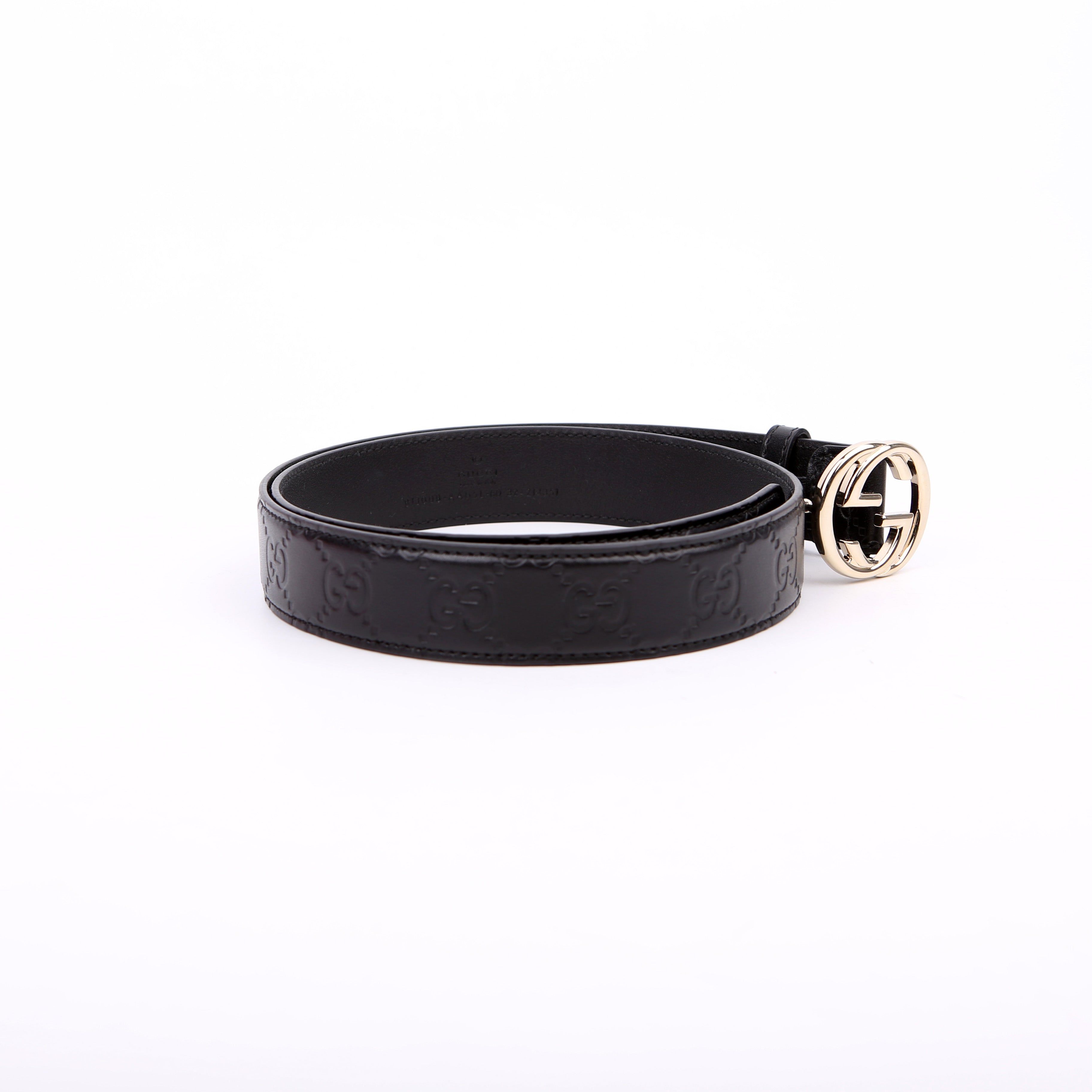 813008 Interlocking GG Leather Belt Size 80/32 Black